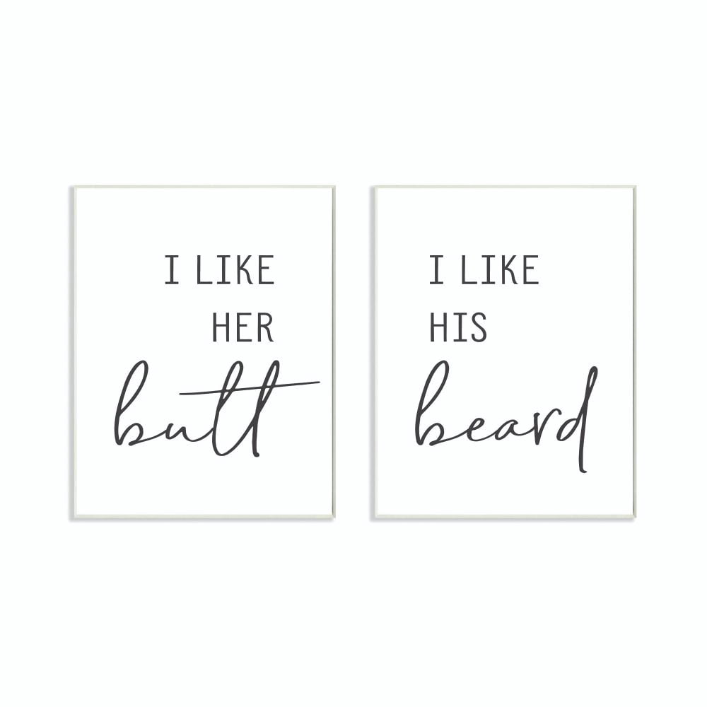 Stupell Industries Her Butt His Beard Funny Black And White Word Design Wall Plaque by Lettered and Lined