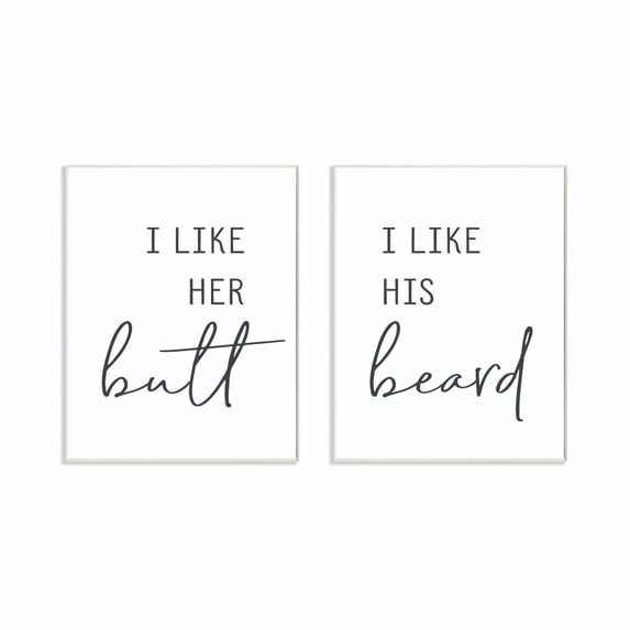 Stupell Industries Her Butt His Beard Funny Black And White Word Design Wall Plaque by Lettered and Lined