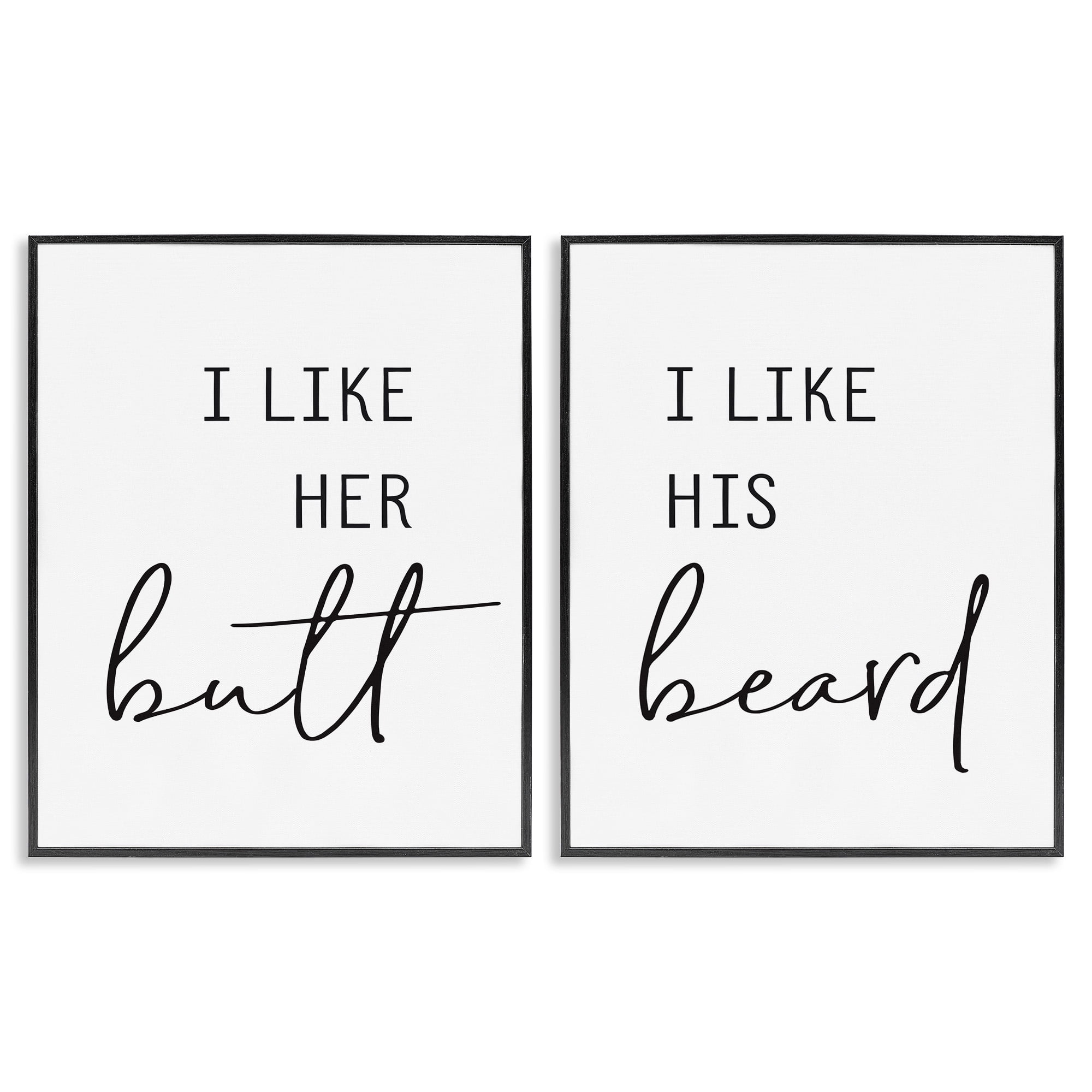 Stupell Industries Her Butt His Beard Funny Romantic Typography Painting Black Framed Art Print Wall Art, 11 x 14, Set of 2