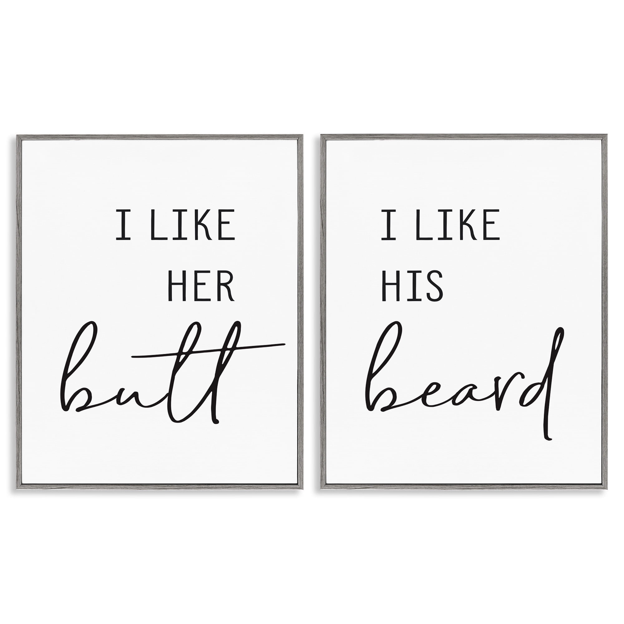 Stupell Industries Her Butt His Beard Funny Romantic Typography Painting Gray Framed Art Print Wall Art, 16 x 20, Set of 2
