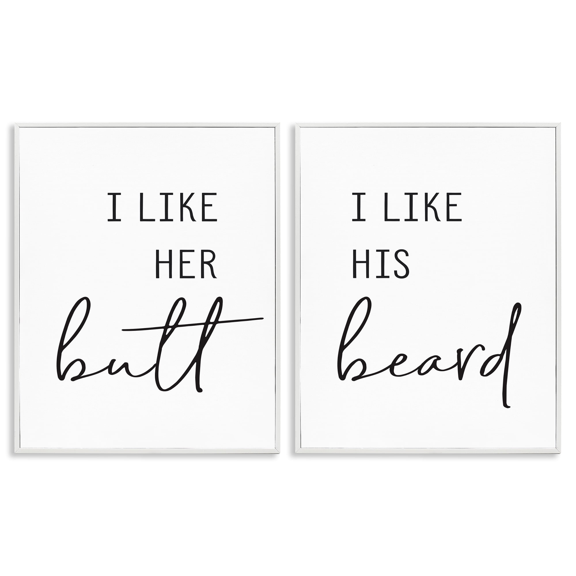 Stupell Industries Her Butt His Beard Funny Romantic Typography Painting White Framed Art Print Wall Art, 24 x 30, Set of 2