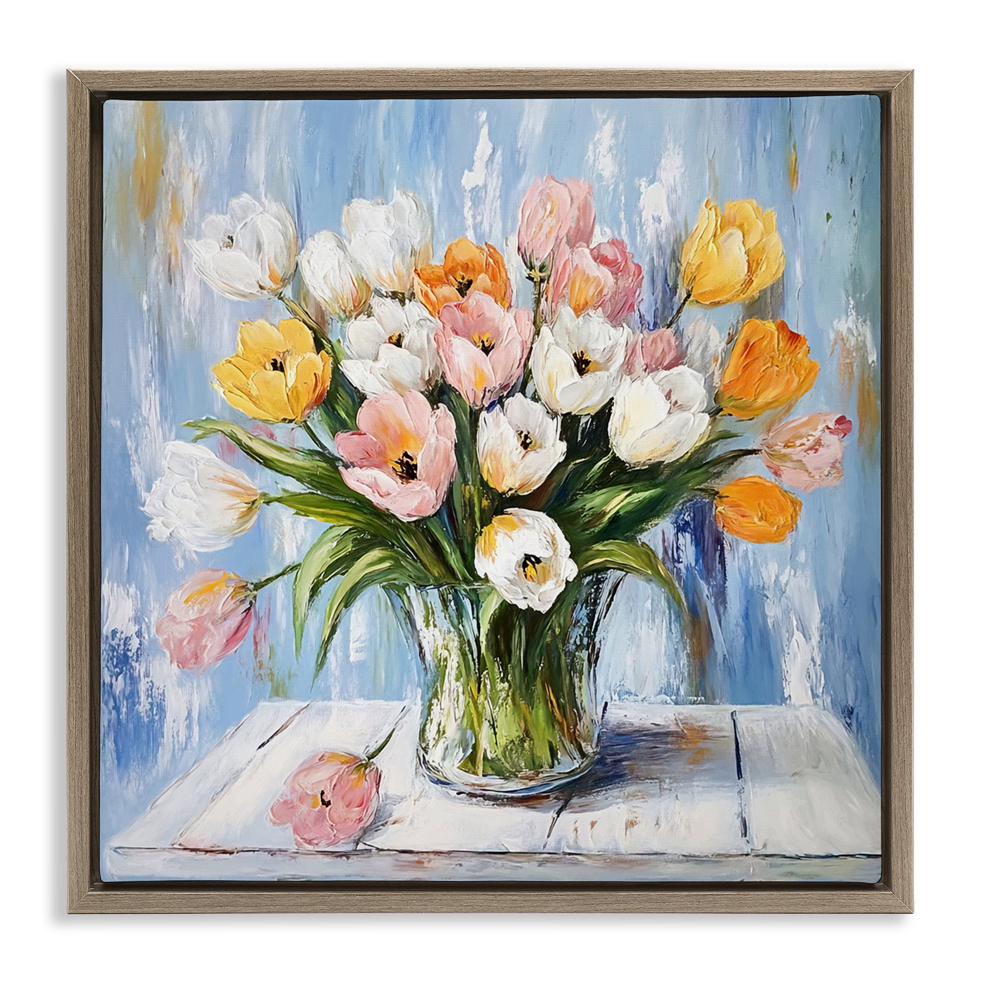 Stupell Industries Her Cottage Garden Tulips Brown Framed Floater Canvas Wall Art, design by Tina LeCour