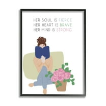Stupell Industries Her Soul is Fierce Motivational Phrases Woman Reading Book Inspirational Painting Black Framed Art Print Wall Art, 11 x 14