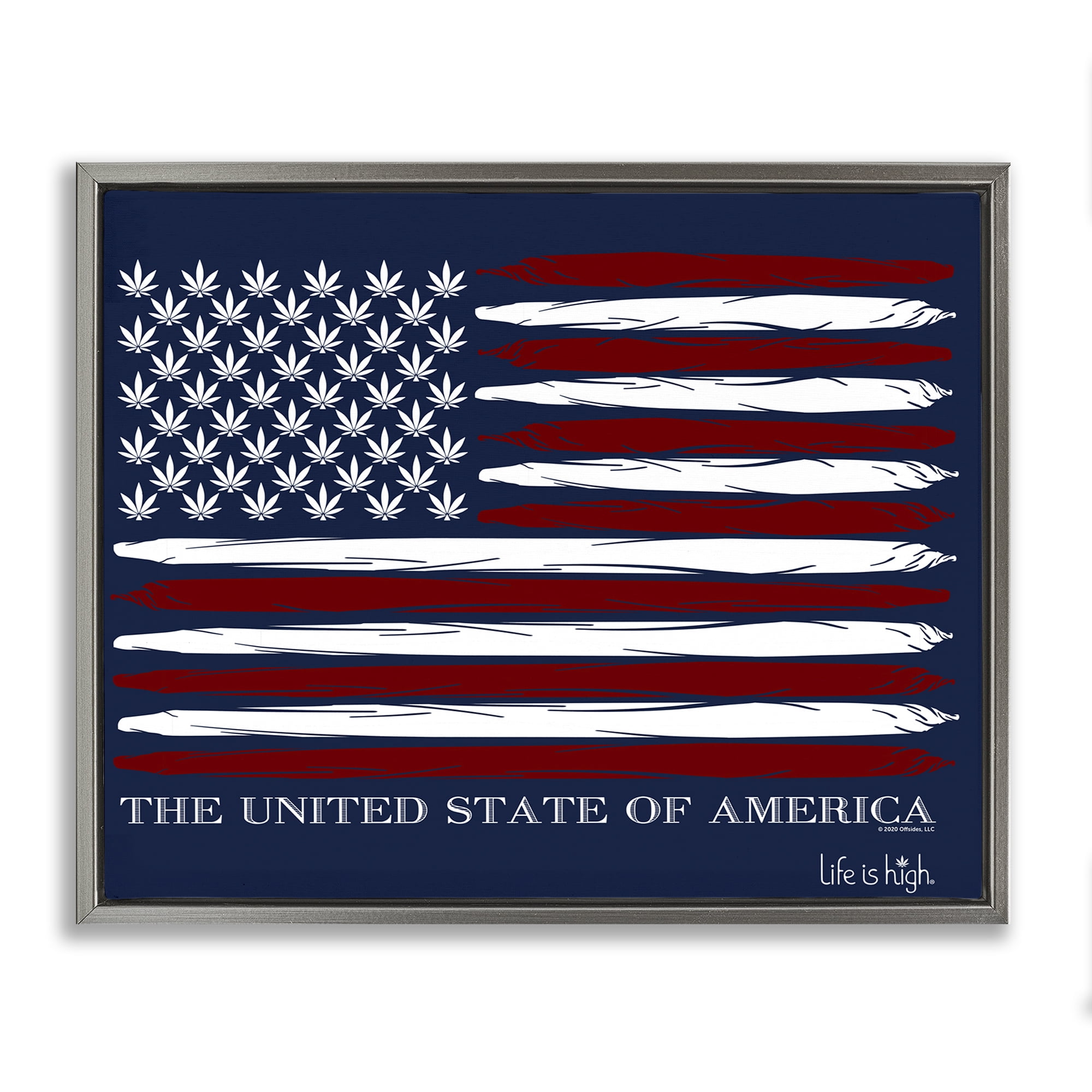Stupell Industries Herb America Flag Novelty & Humor Painting Gray Floater Framed Canvas Art Print Wall Art, 31 x 25