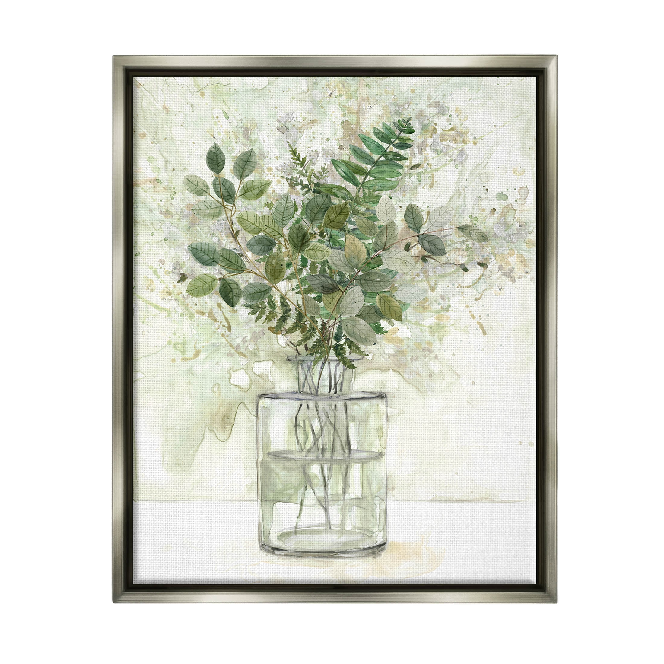Stupell Industries Herb Plant Arrangement Vase Graphic Art Luster Gray Floating Framed Canvas Print Wall Art, Design by Carol Robinson
