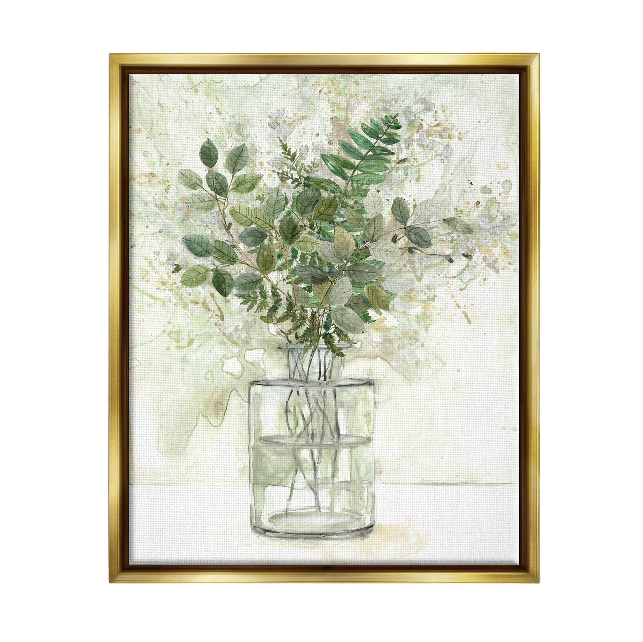 Stupell Industries Herb Plant Arrangement Vase Graphic Art Metallic Gold Floating Framed Canvas Print Wall Art, Design by Carol Robinson