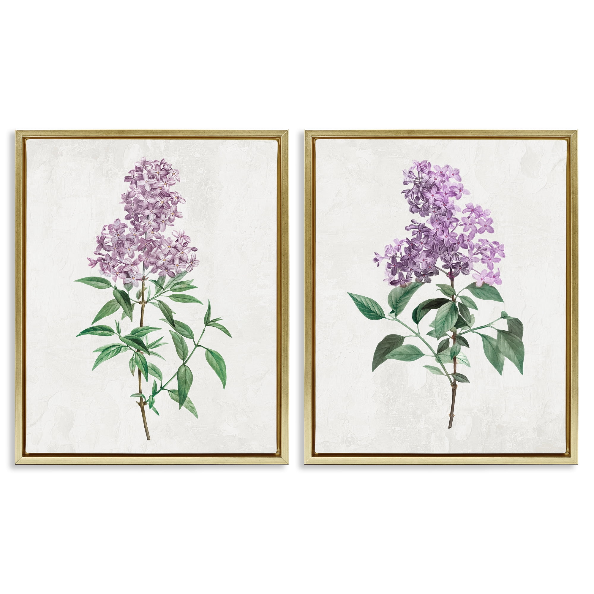 Stupell Industries Herbaceous Lilac Blooms 2 Piece Gold Framed Floater Canvas Set, design by Kim Allen
