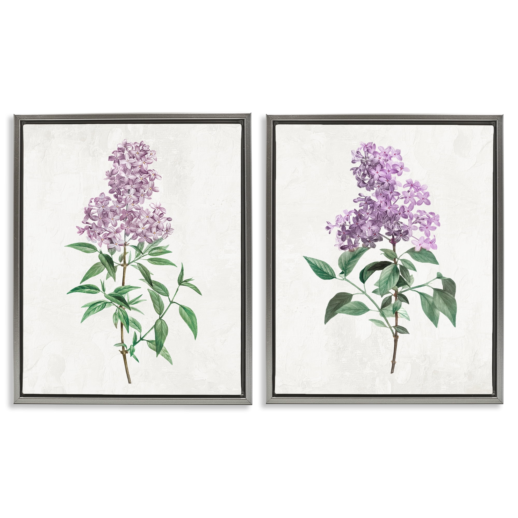 Stupell Industries Herbaceous Lilac Blooms 2 Piece Gray Framed Floater Canvas Set, design by Kim Allen