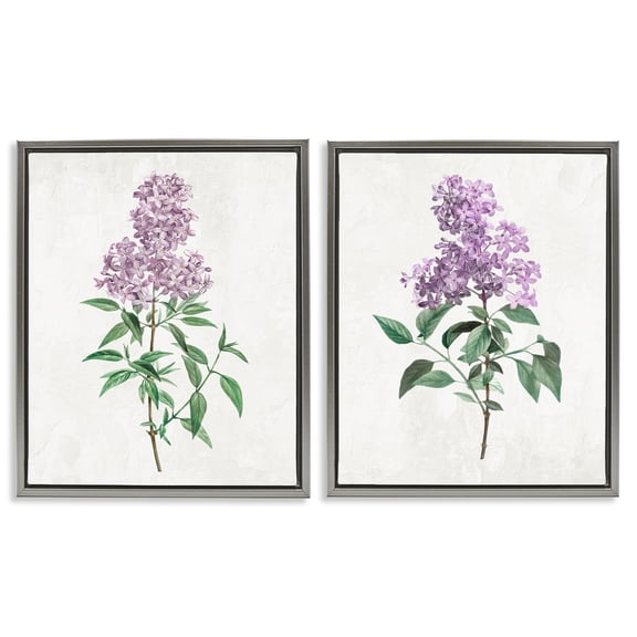 Stupell Industries Herbaceous Lilac Blooms 2 Piece Gray Framed Floater Canvas Set, design by Kim Allen