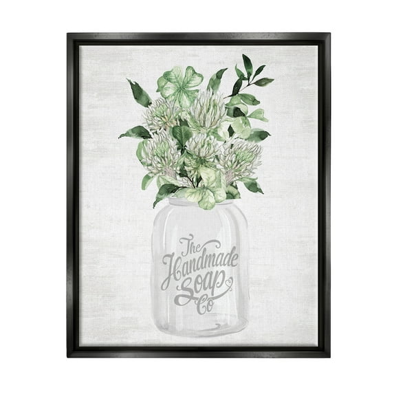 Stupell Industries Herbal Blooms in Jar Botanical & Floral Painting Black Floater Framed Canvas Art Print Wall Art, 17 x 21