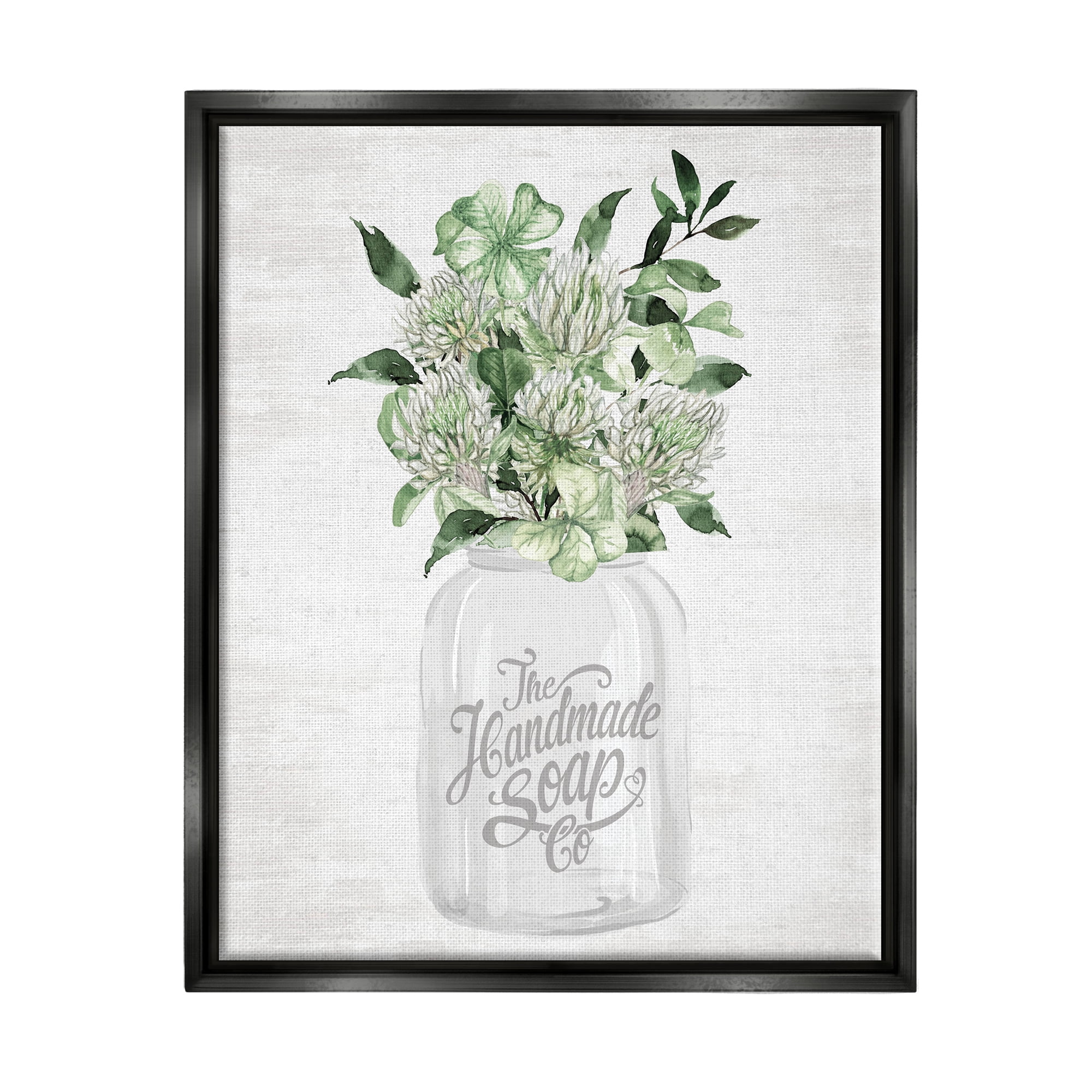 Stupell Industries Herbal Blooms in Jar Botanical & Floral Painting Black Floater Framed Canvas Art Print Wall Art, 25 x 31