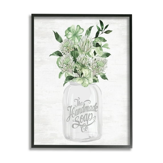 Stupell Industries Herbal Blooms in Jar Botanical & Floral Painting Black Framed Art Print Wall Art, 24 x 30