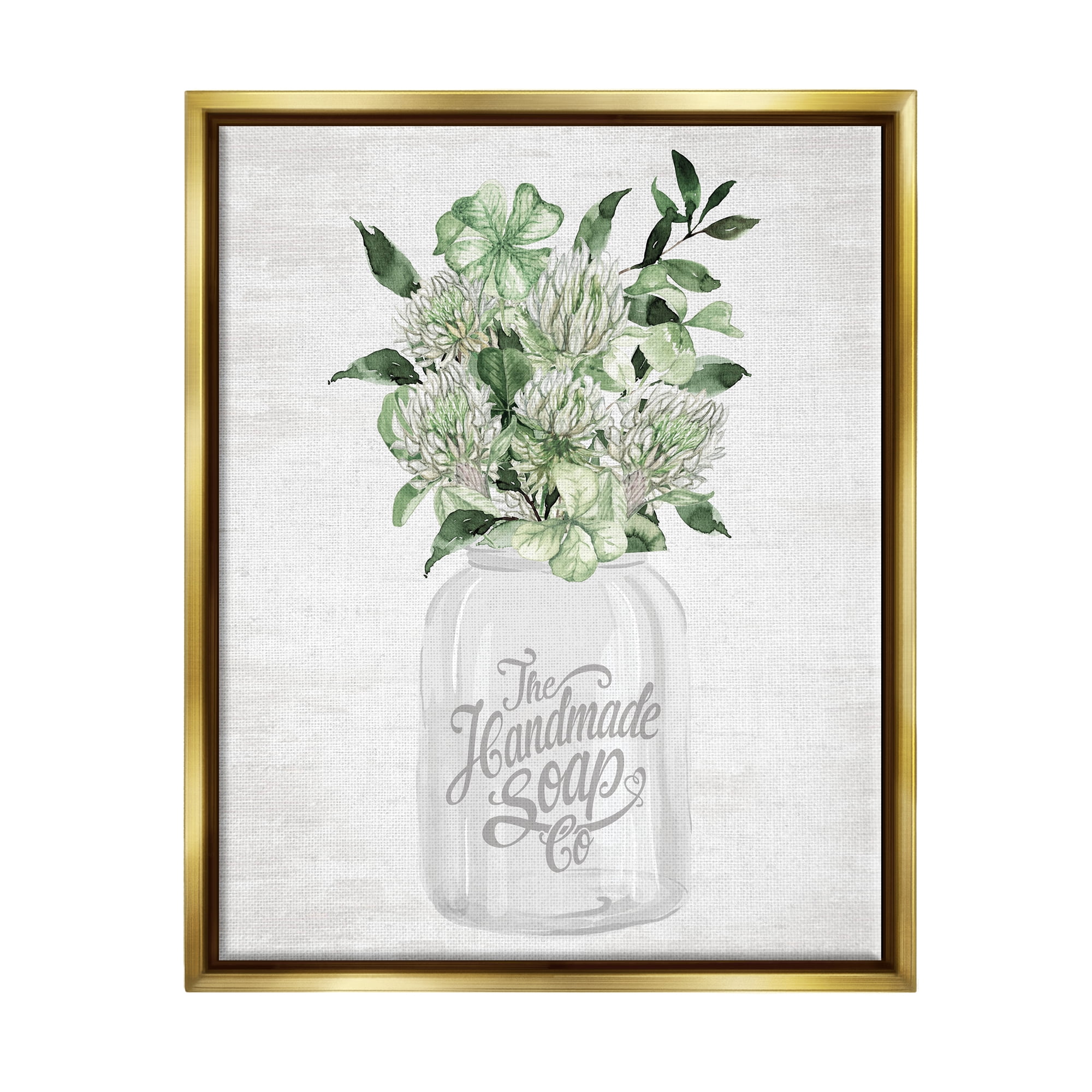 Stupell Industries Herbal Blooms in Jar Botanical & Floral Painting Gold Floater Framed Canvas Art Print Wall Art, 17 x 21