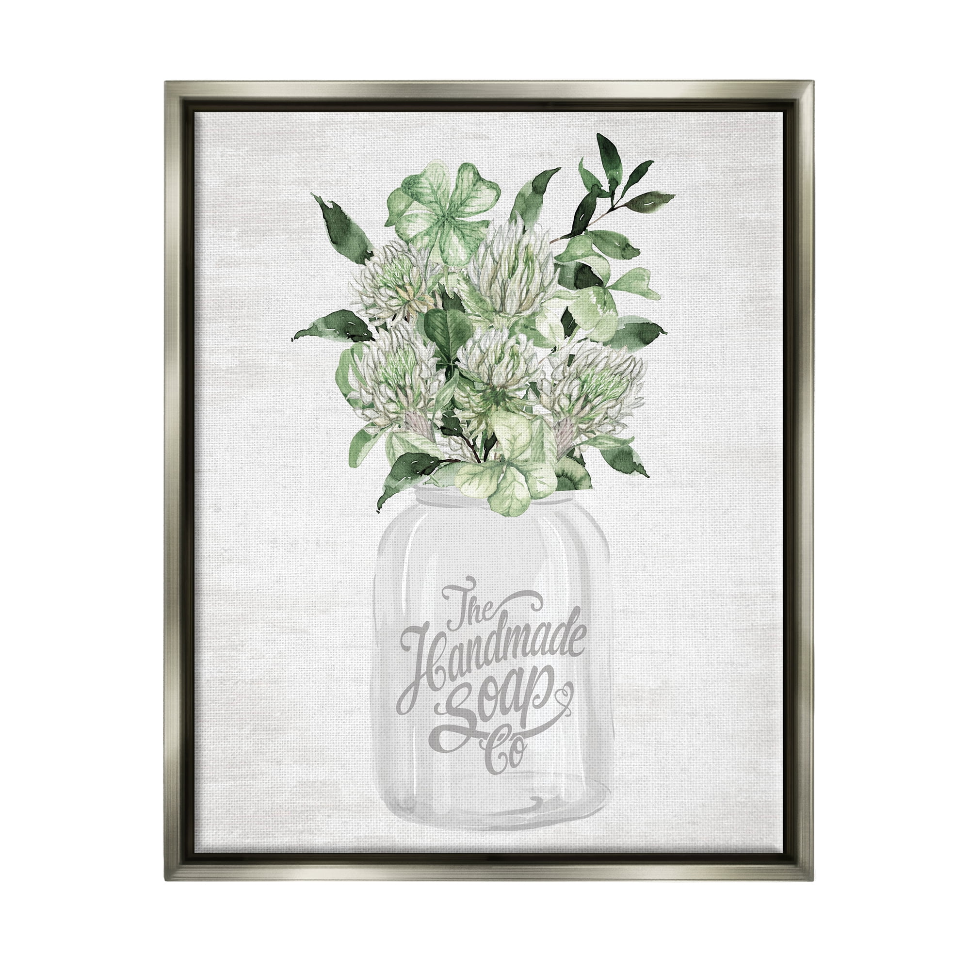 Stupell Industries Herbal Blooms in Jar Botanical & Floral Painting Gray Floater Framed Canvas Art Print Wall Art, 17 x 21