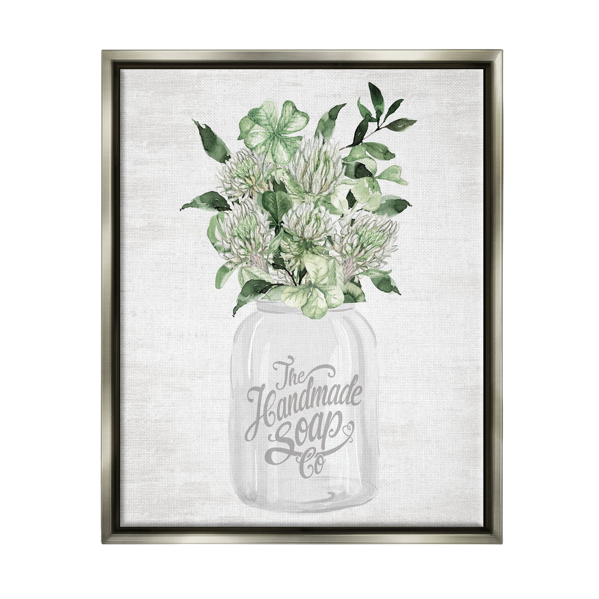 Stupell Industries Herbal Blooms in Jar Botanical & Floral Painting Gray Floater Framed Canvas Art Print Wall Art, 25 x 31