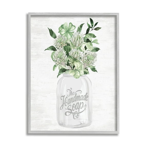 Stupell Industries Herbal Blooms in Jar Botanical & Floral Painting Gray Framed Art Print Wall Art, 11 x 14