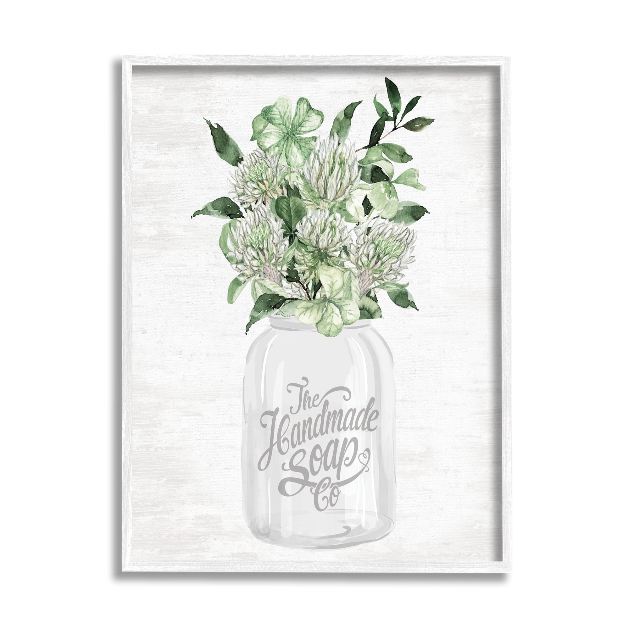 Stupell Industries Herbal Blooms in Jar Botanical & Floral Painting White Framed Art Print Wall Art, 16 x 20