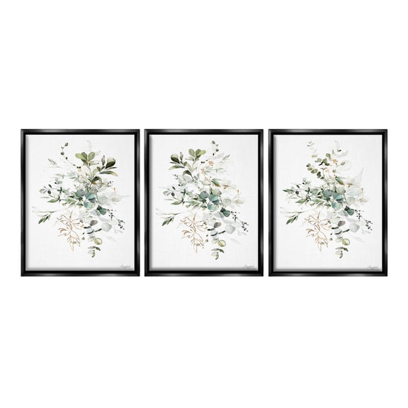 Stupell Industries Herbal Botanicals Pattern Botanical & Floral Painting Black Floater Framed Canvas Art Print Wall Art, 17 x 21, Set of 3