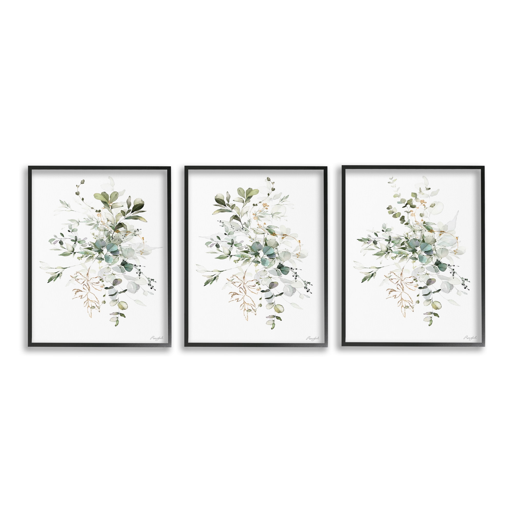 Stupell Industries Herbal Botanicals Pattern Botanical & Floral Painting Black Framed Art Print Wall Art, 11 x 14, Set of 3