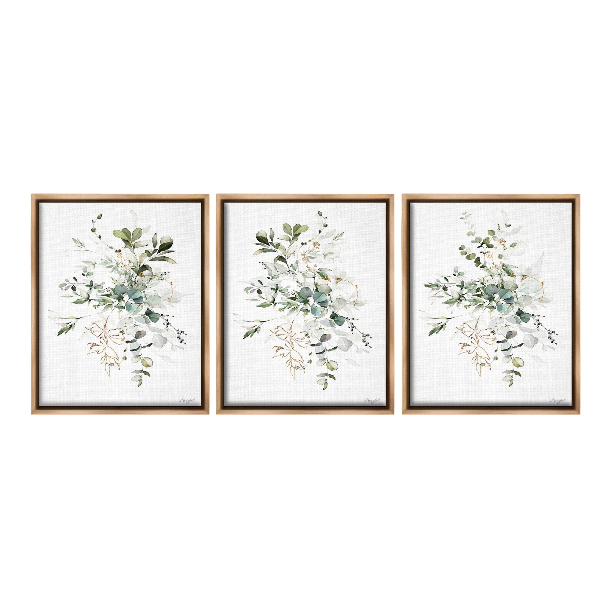 Stupell Industries Herbal Botanicals Pattern Botanical & Floral Painting Brown Floater Framed Canvas Art Print Wall Art, 17 x 21, Set of 3