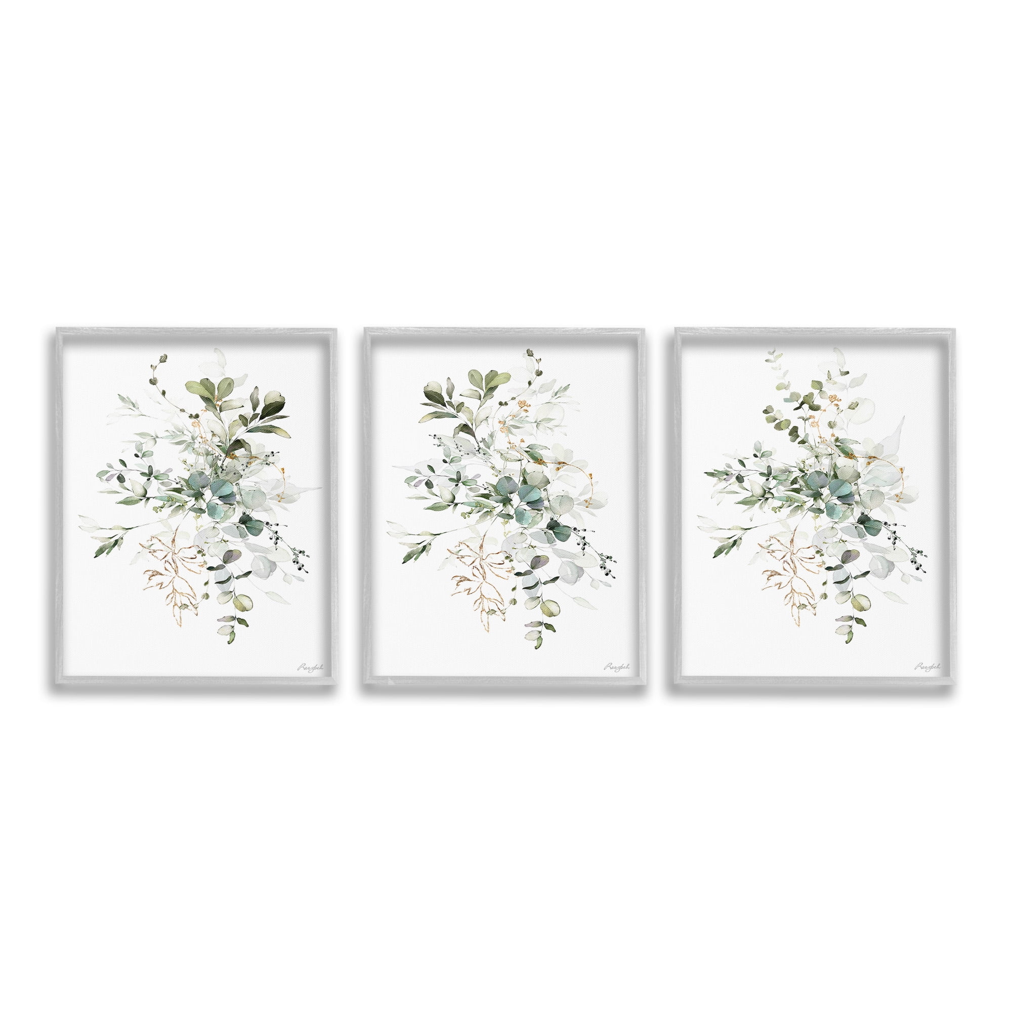 Stupell Industries Herbal Botanicals Pattern Botanical & Floral Painting Gray Framed Art Print Wall Art, 24 x 30, Set of 3