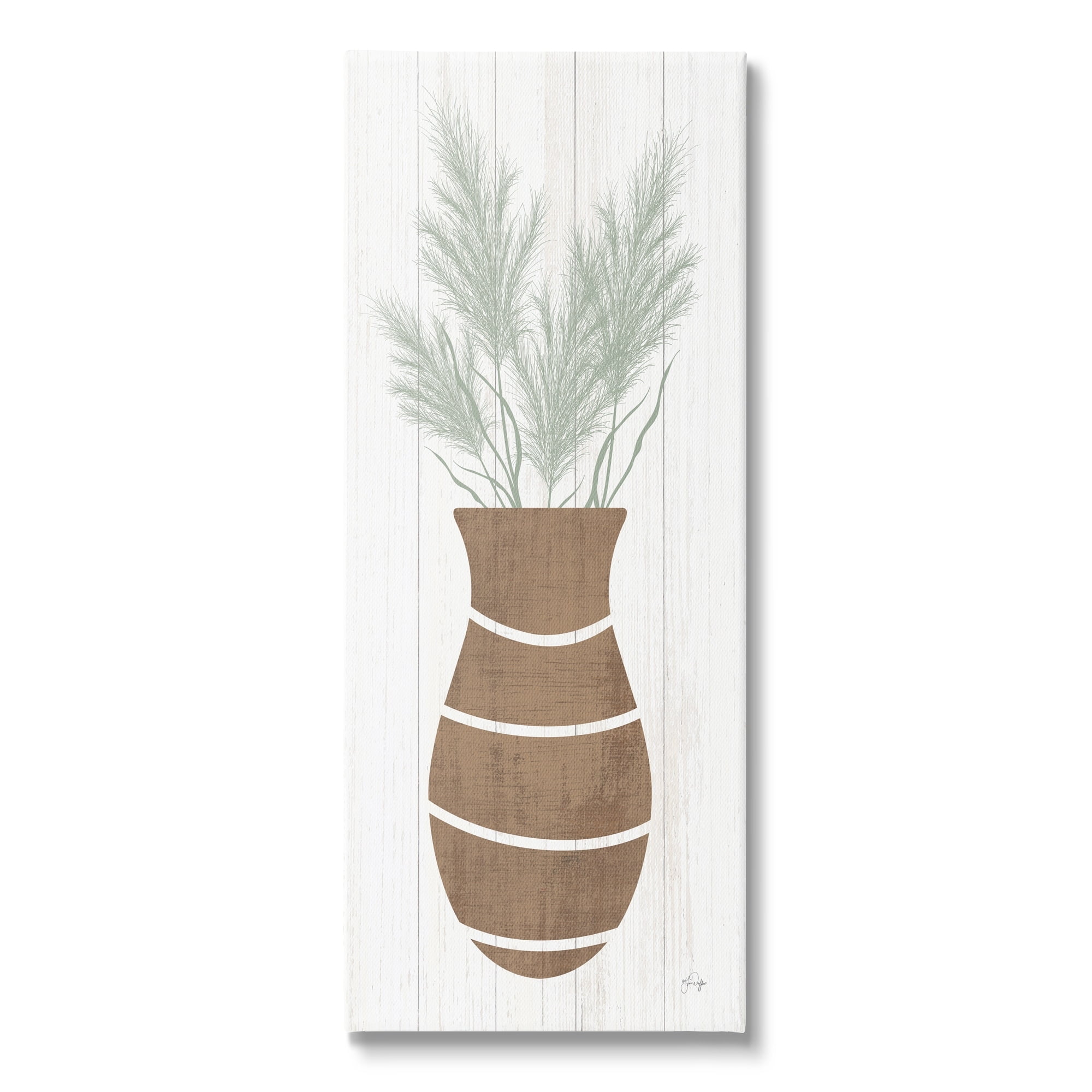 Stupell Industries Herbal Flower Sprigs Striped Vase Shape Grain Pattern Graphic Art Gallery Wrapped Canvas Print Wall Art, Design by Yass Naffas Designs
