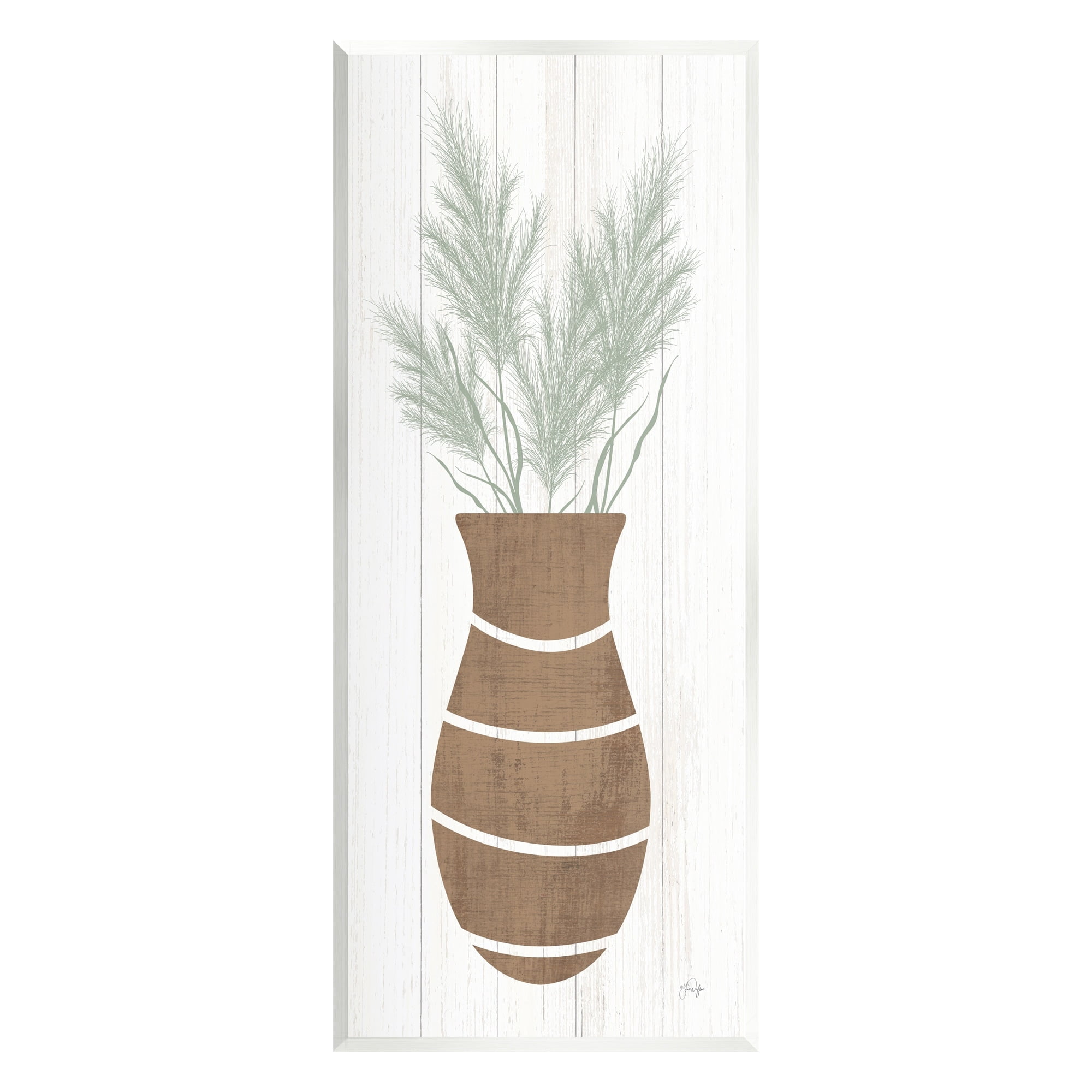 Stupell Industries Herbal Flower Sprigs Striped Vase Shape Grain Pattern Graphic Art Unframed Art Print Wall Art, Design by Yass Naffas Designs