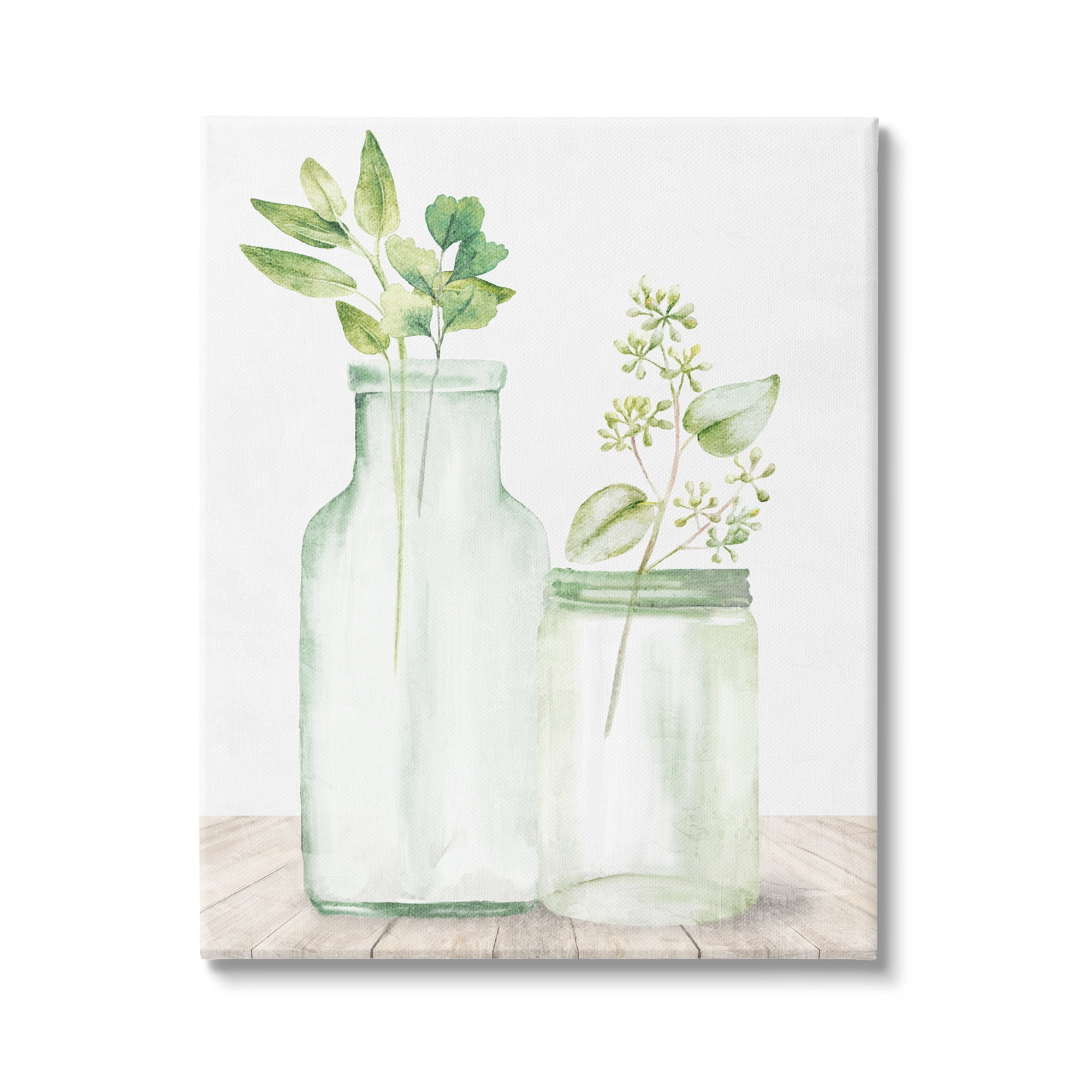 Herbal Plant Sprigs in Glass Jars Rustic Canvas Art