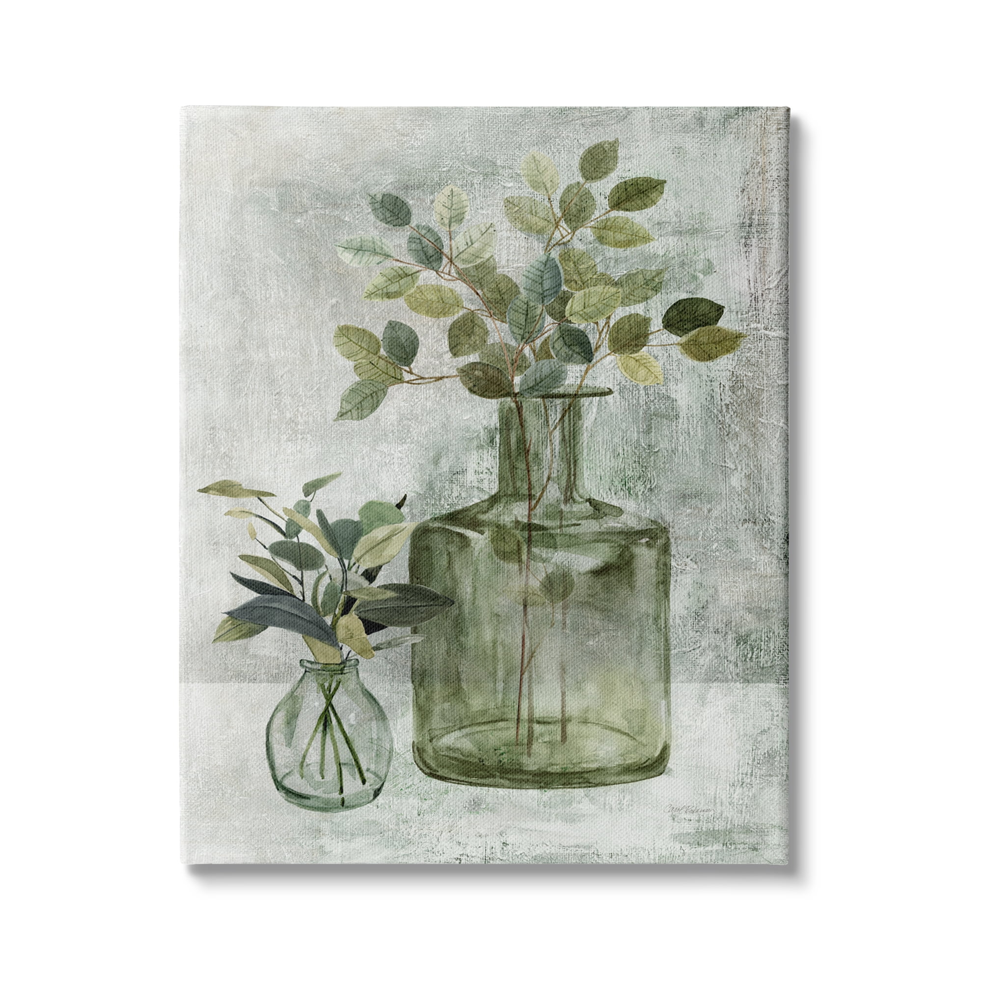 Stupell Industries Herbal Plants Green Leaves Country Vase Rustic Painting, 30 x 40, Design by Carol Robinson