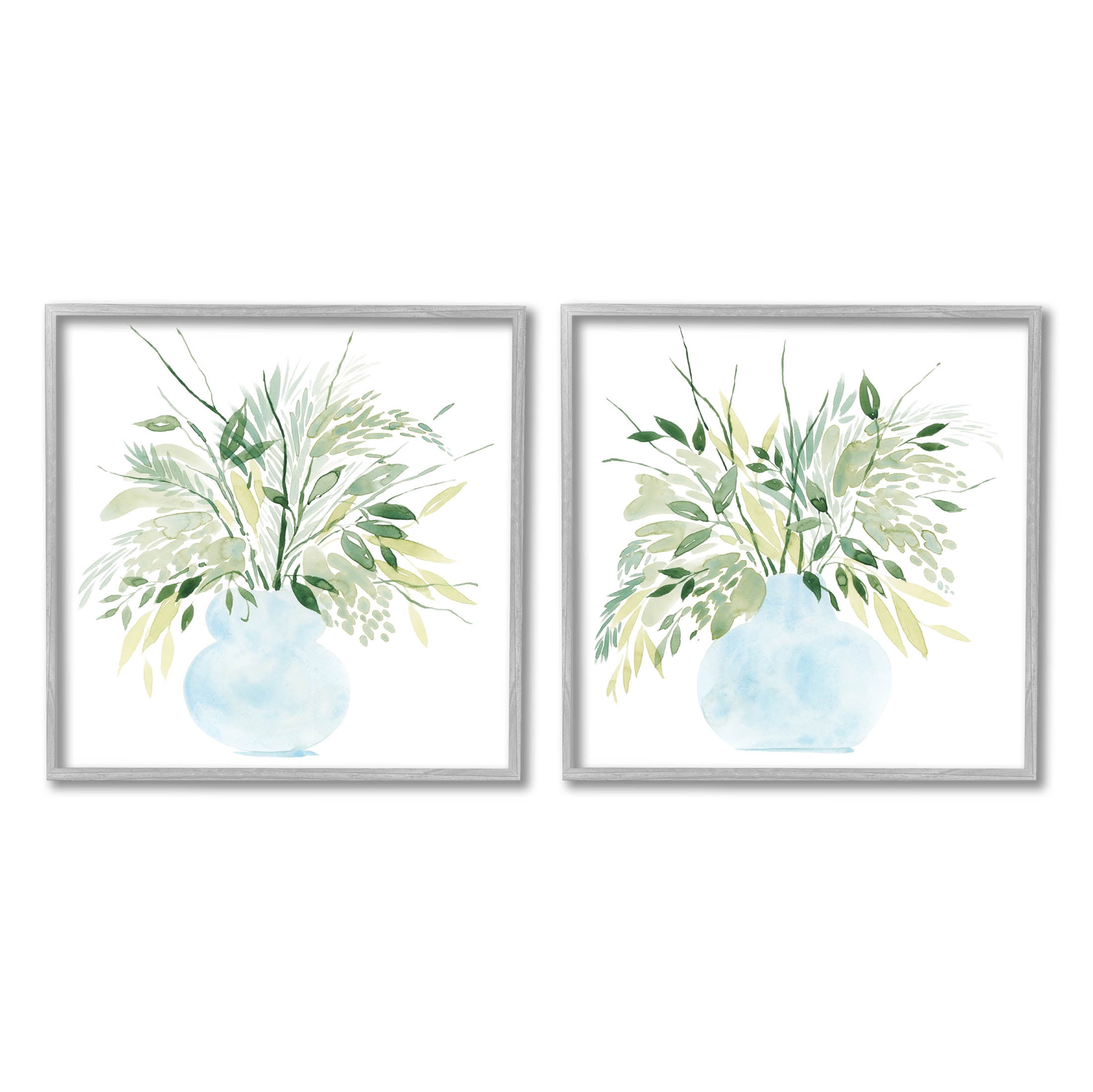 Stupell Industries Herbal Plants Watercolor Vase Graphic Art Gray Framed Art Print Wall Art, Set of 2, Design by Grace Popp
