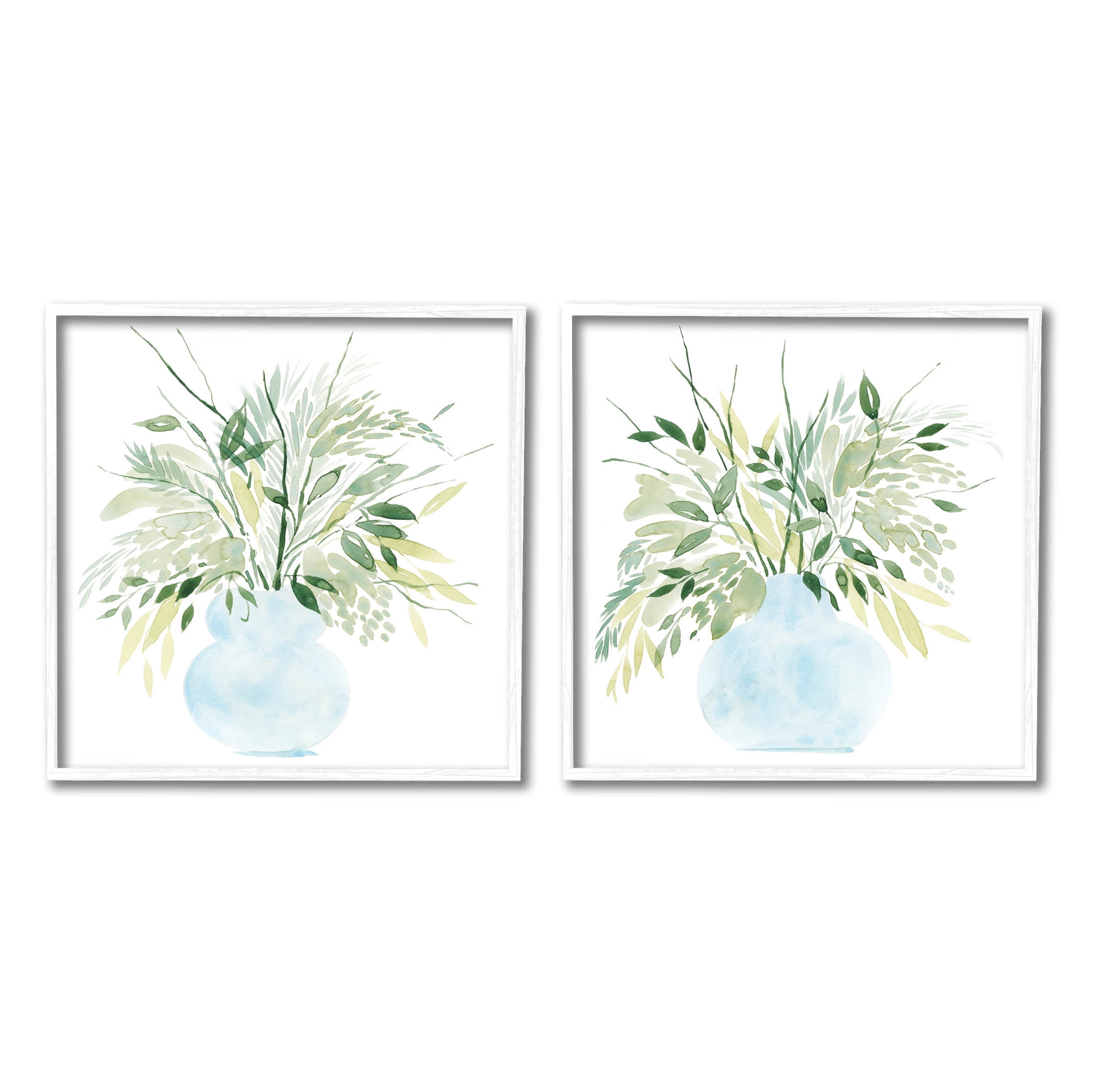 Stupell Industries Herbal Plants Watercolor Vase Graphic Art White Framed Art Print Wall Art, Set of 2, Design by Grace Popp