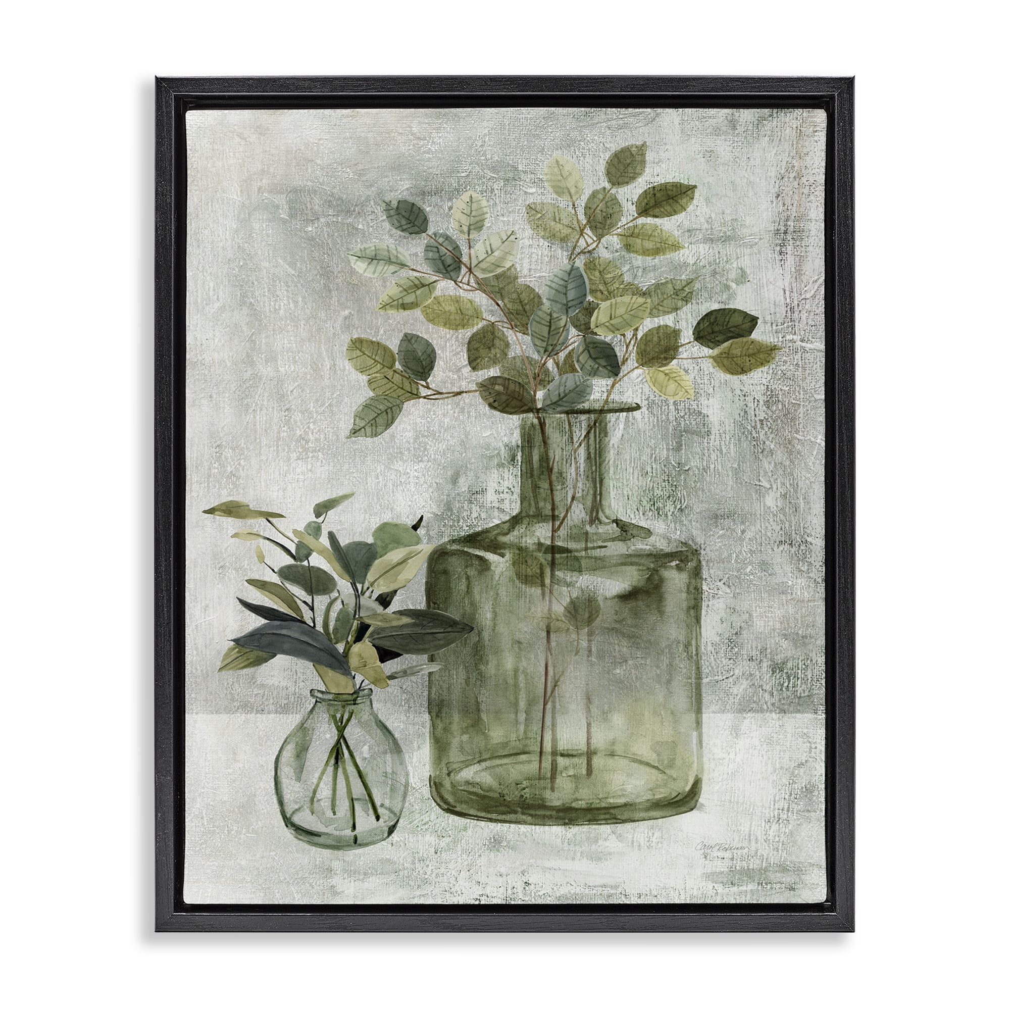 Stupell Industries Herbal Plants with Green Leaves Botanical & Floral Painting Black Floater Framed Canvas Art Print Wall Art, 25 x 31
