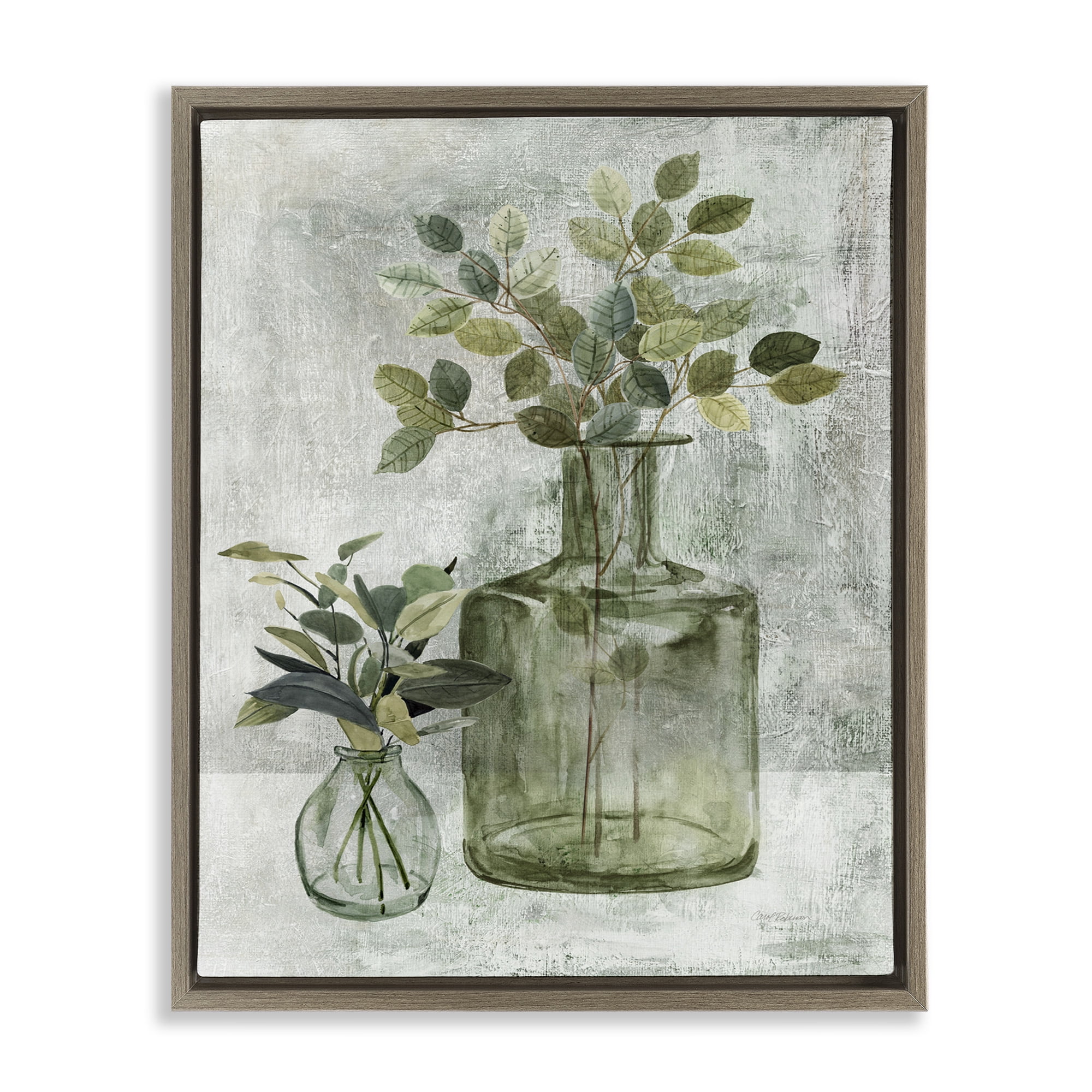 Stupell Industries Herbal Plants with Green Leaves Botanical & Floral Painting Brown Floater Framed Canvas Art Print Wall Art, 25 x 31