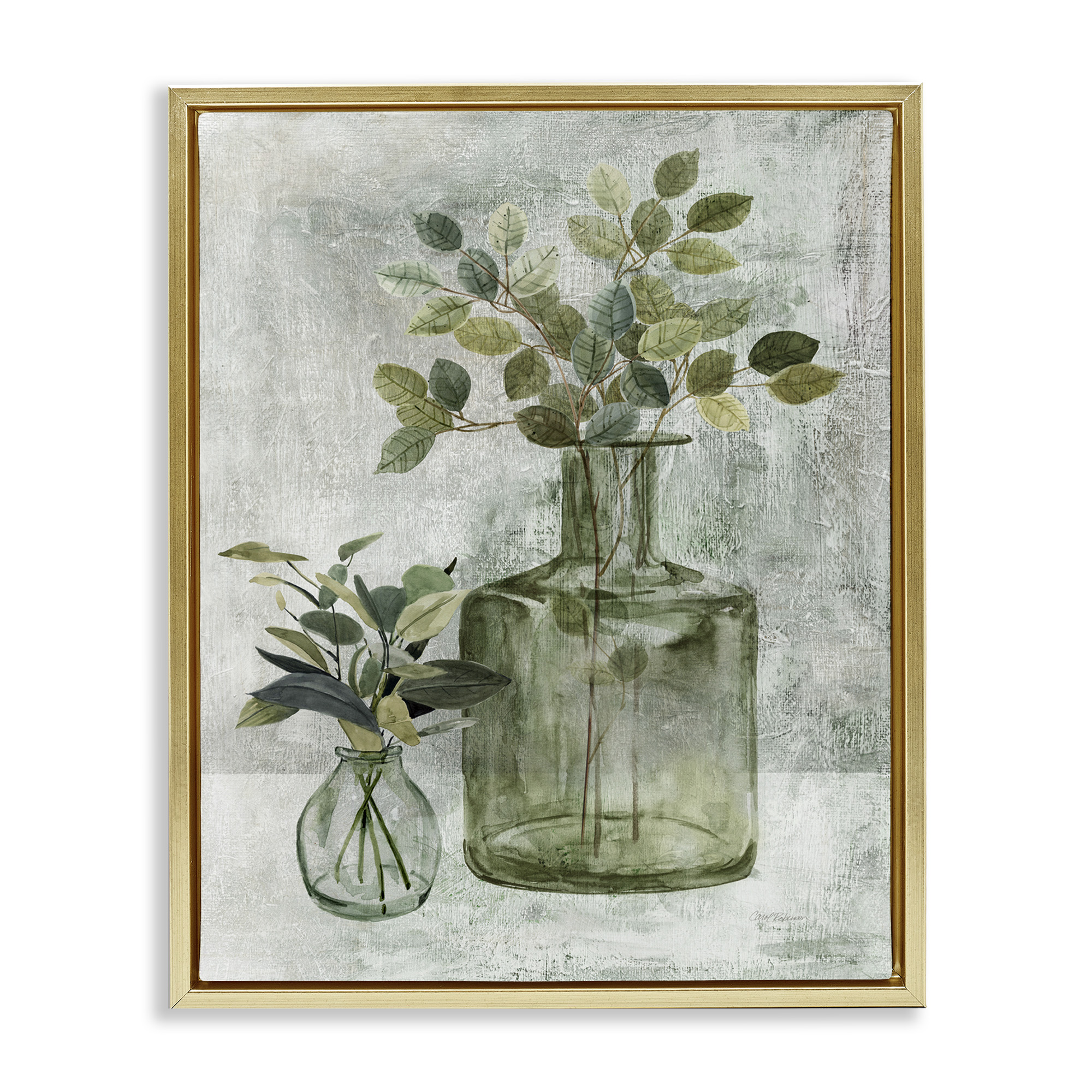 Stupell Industries Herbal Plants with Green Leaves Botanical & Floral Painting Gold Floater Framed Canvas Art Print Wall Art, 25 x 31