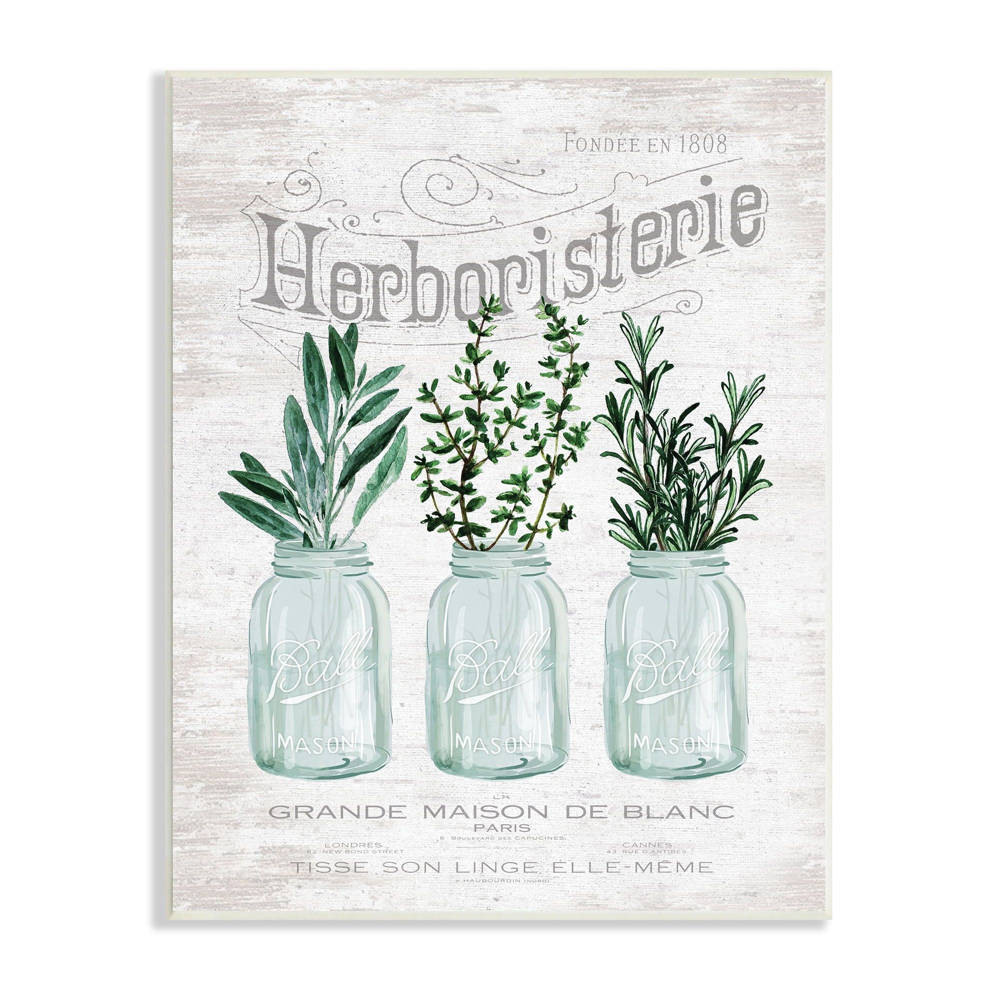 Stupell Industries Herboristerie Kitchen Garden Spice Trio Vintage Parisian Farmhouse, 10 x 15, Design by Lettered and Lined