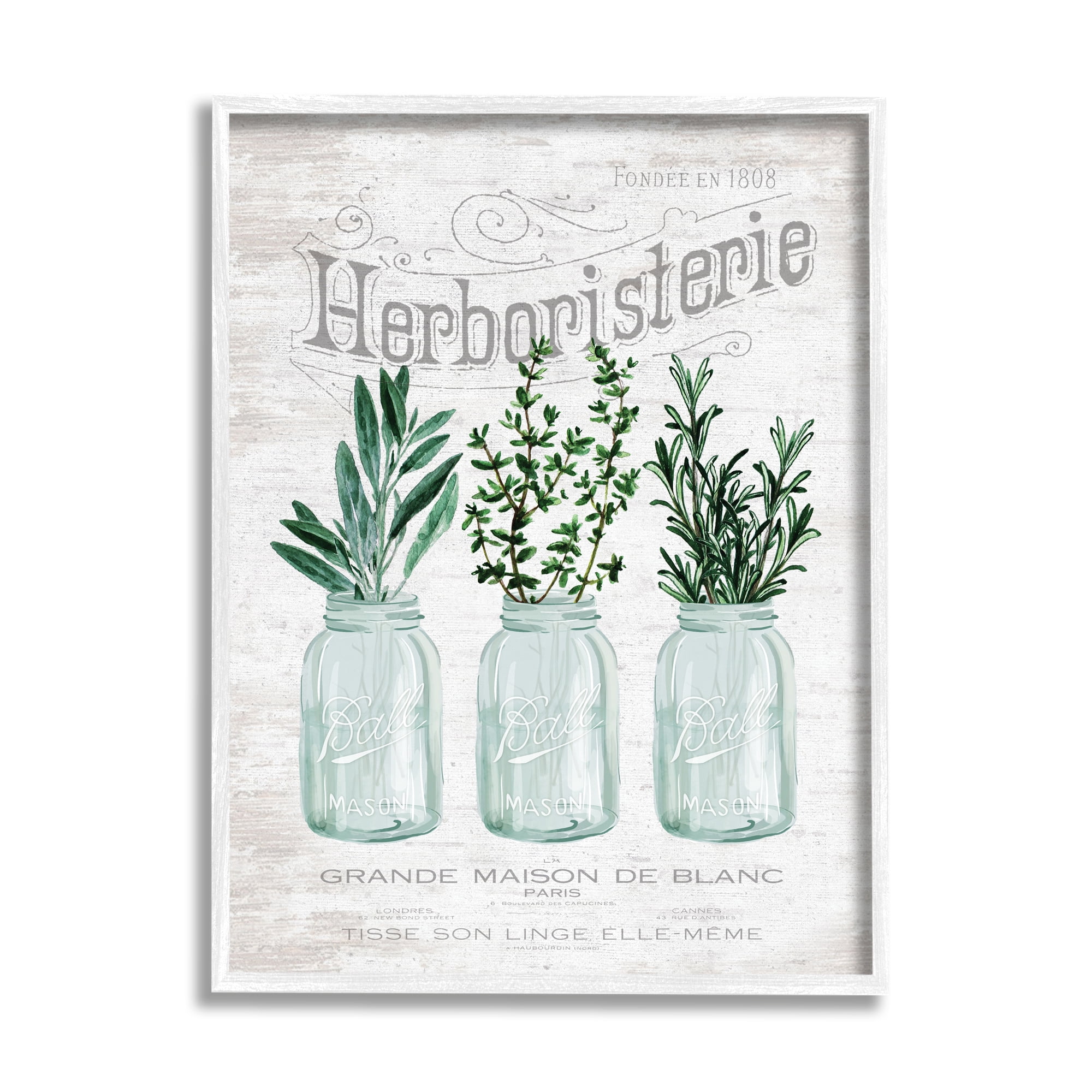 Stupell Industries Herboristerie Kitchen Garden Spice Trio Vintage Parisian Farmhouse, 11 x 14, Design by Lettered and Lined