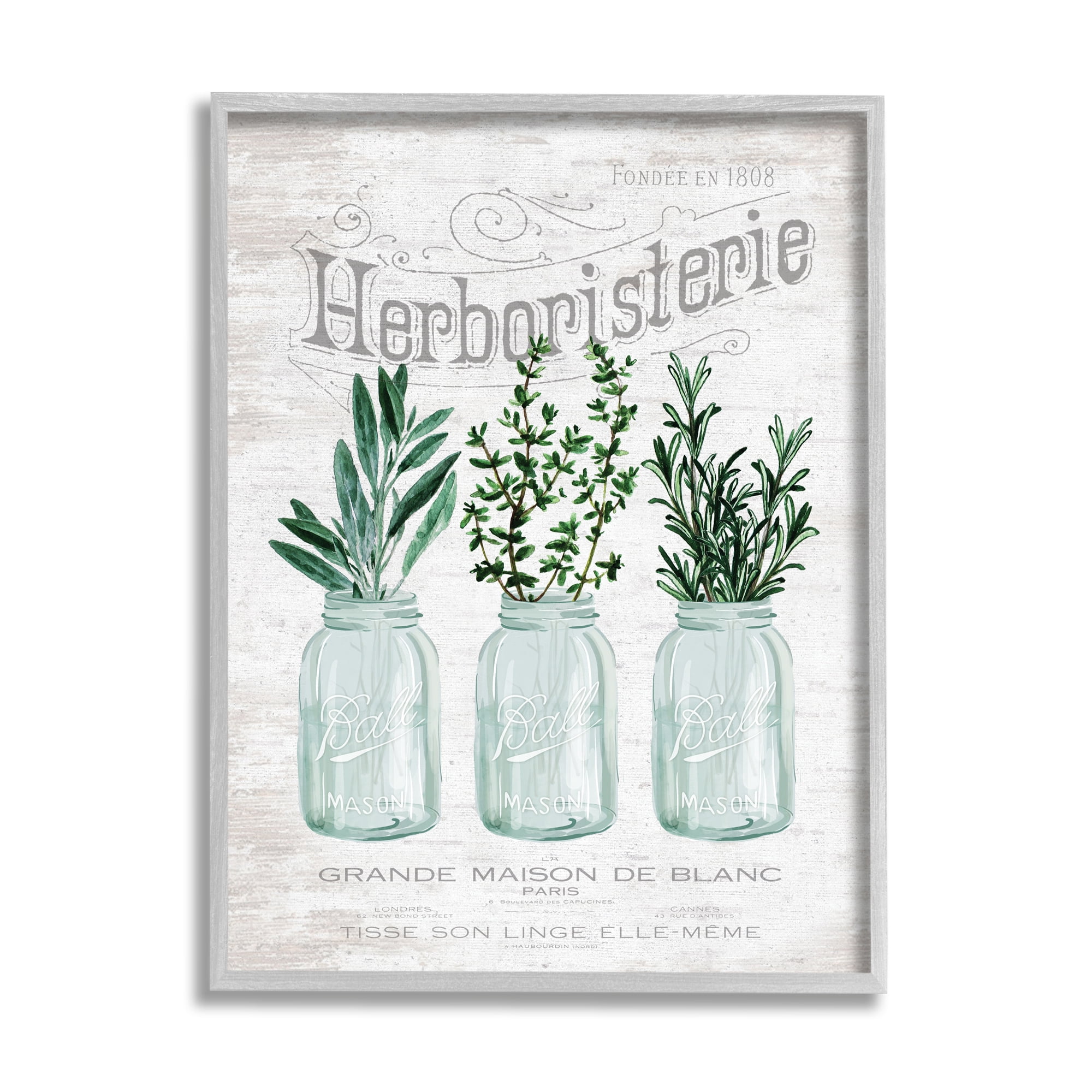 Stupell Industries Herboristerie Kitchen Garden Spice Trio Vintage Parisian Farmhouse, 16 x 20, Design by Lettered and Lined