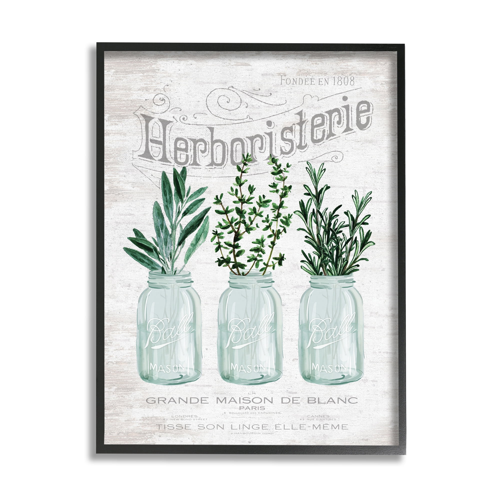 Stupell Industries Herboristerie Kitchen Garden Spice Trio Vintage Parisian Farmhouse, 16 x 20, Design by Lettered and Lined