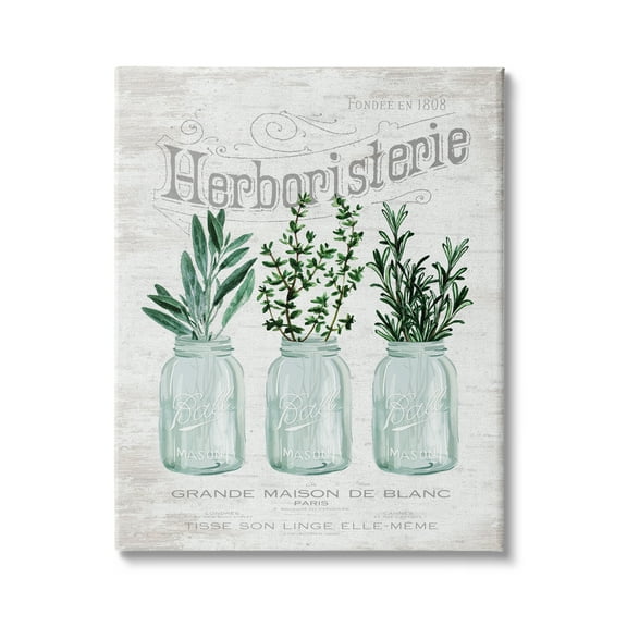 Stupell Industries Herboristerie Kitchen Garden Spice Trio Vintage Parisian Farmhouse, 24 x 30, Design by Lettered and Lined
