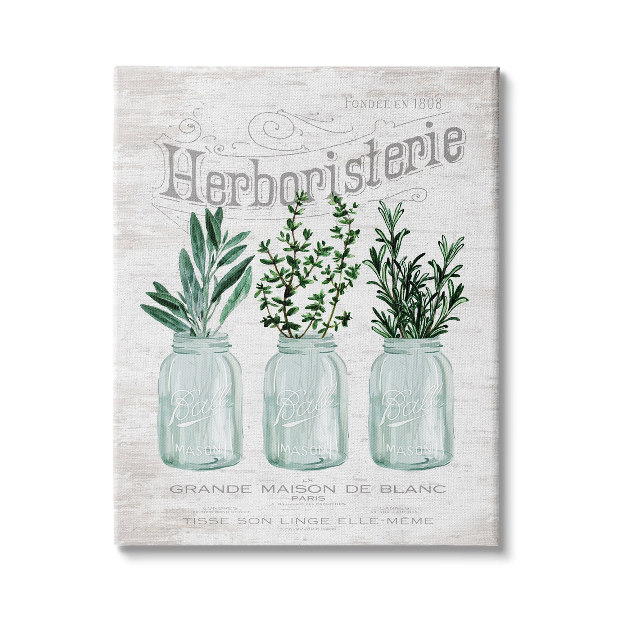 Stupell Industries Herboristerie Kitchen Garden Spice Trio Vintage Parisian Farmhouse, 36 x 48, Design by Lettered and Lined