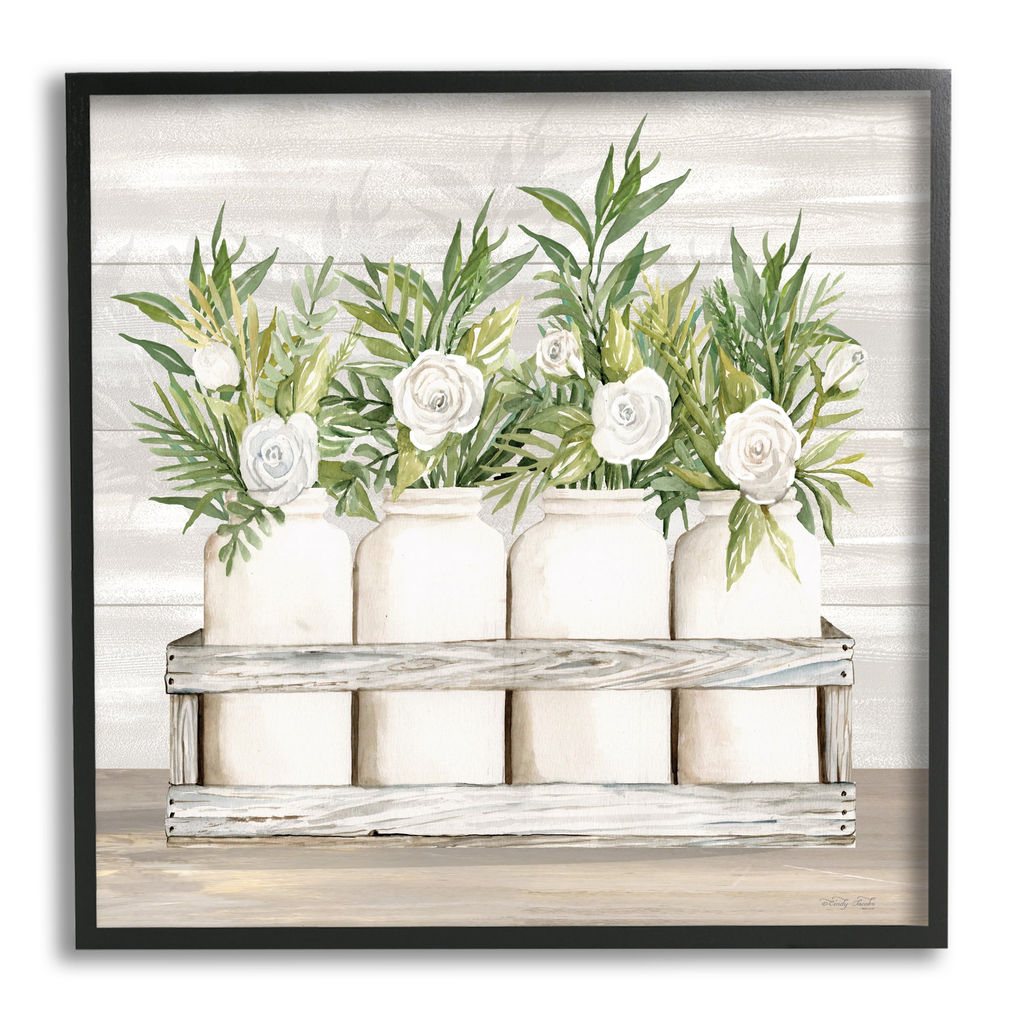 Stupell Industries Herbs & Florals Jars Botanical & Floral Painting Black Framed Art Print Wall Art, 17 x 17