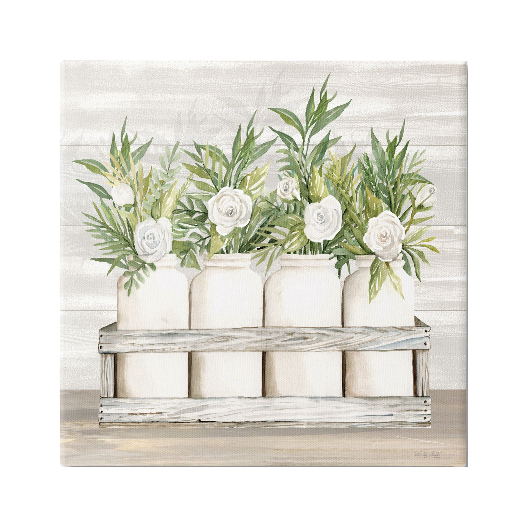 Stupell Industries Herbs & Florals Jars Botanical & Floral Painting Gallery Wrapped Canvas Art Print Wall Art, 36 x 36