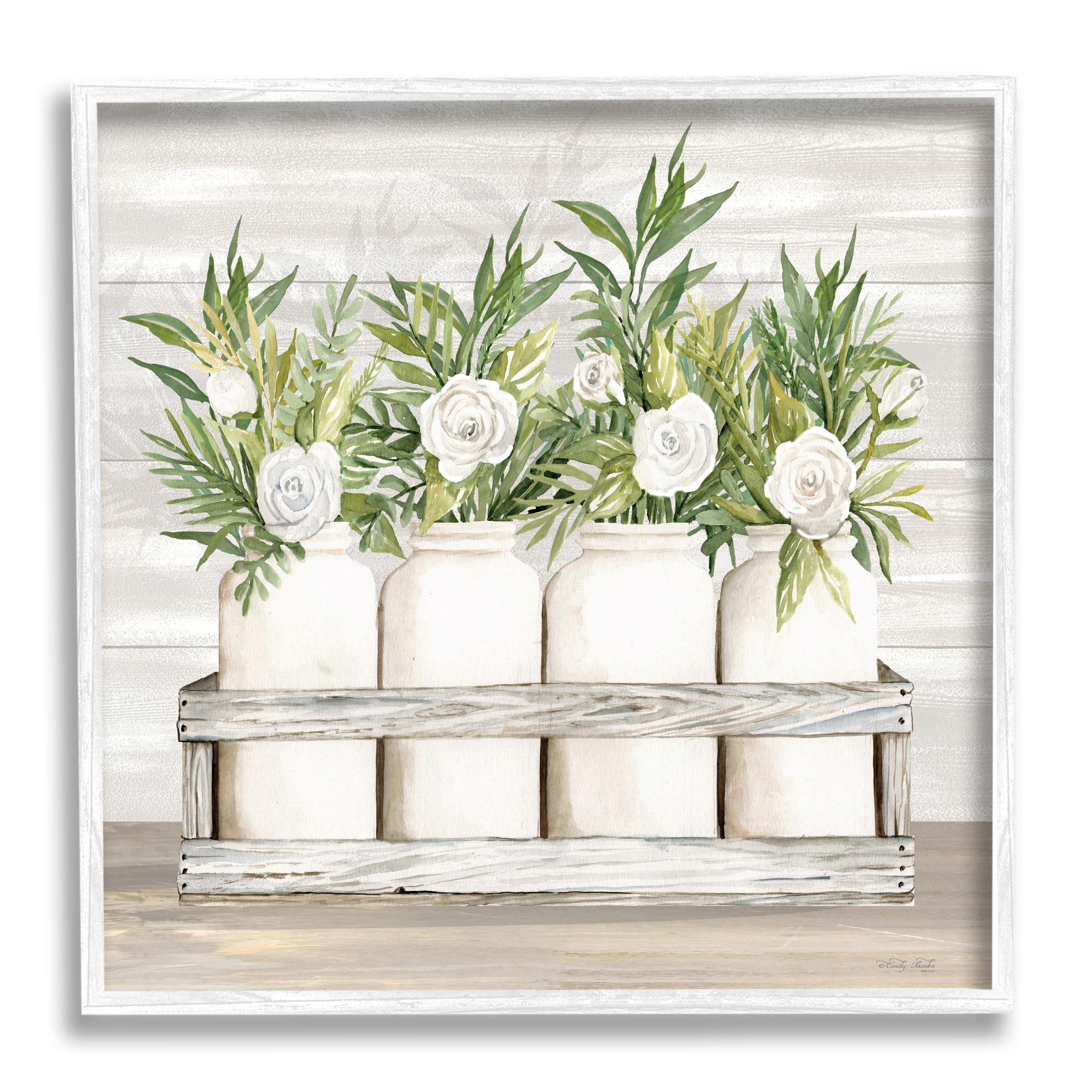Stupell Industries Herbs & Florals Jars Botanical & Floral Painting White Framed Art Print Wall Art, 17 x 17
