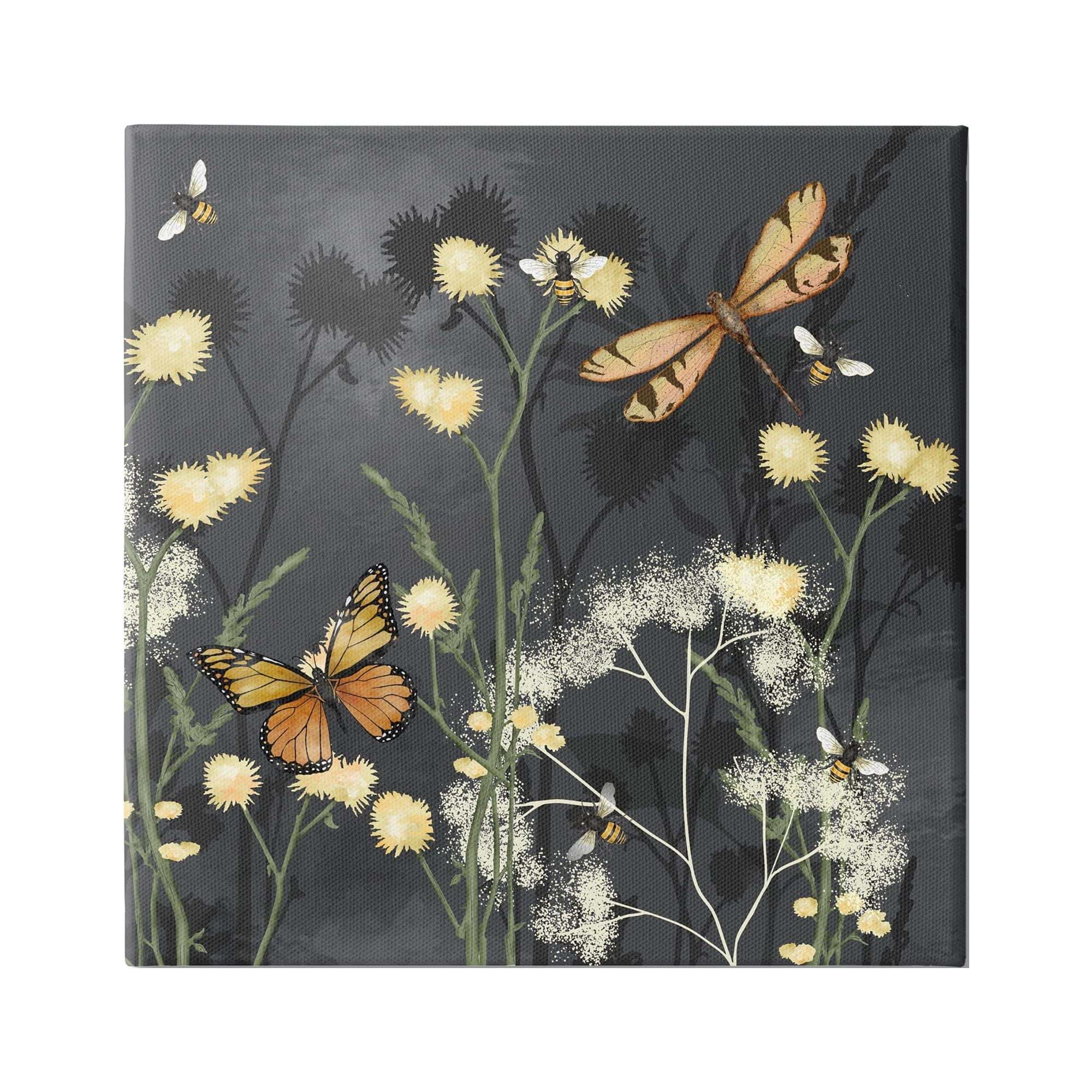 Stupell Industries Herbs & Insects on Grey Botanical & Floral Painting Gallery Wrapped Canvas Print Wall Art, 24 x 24