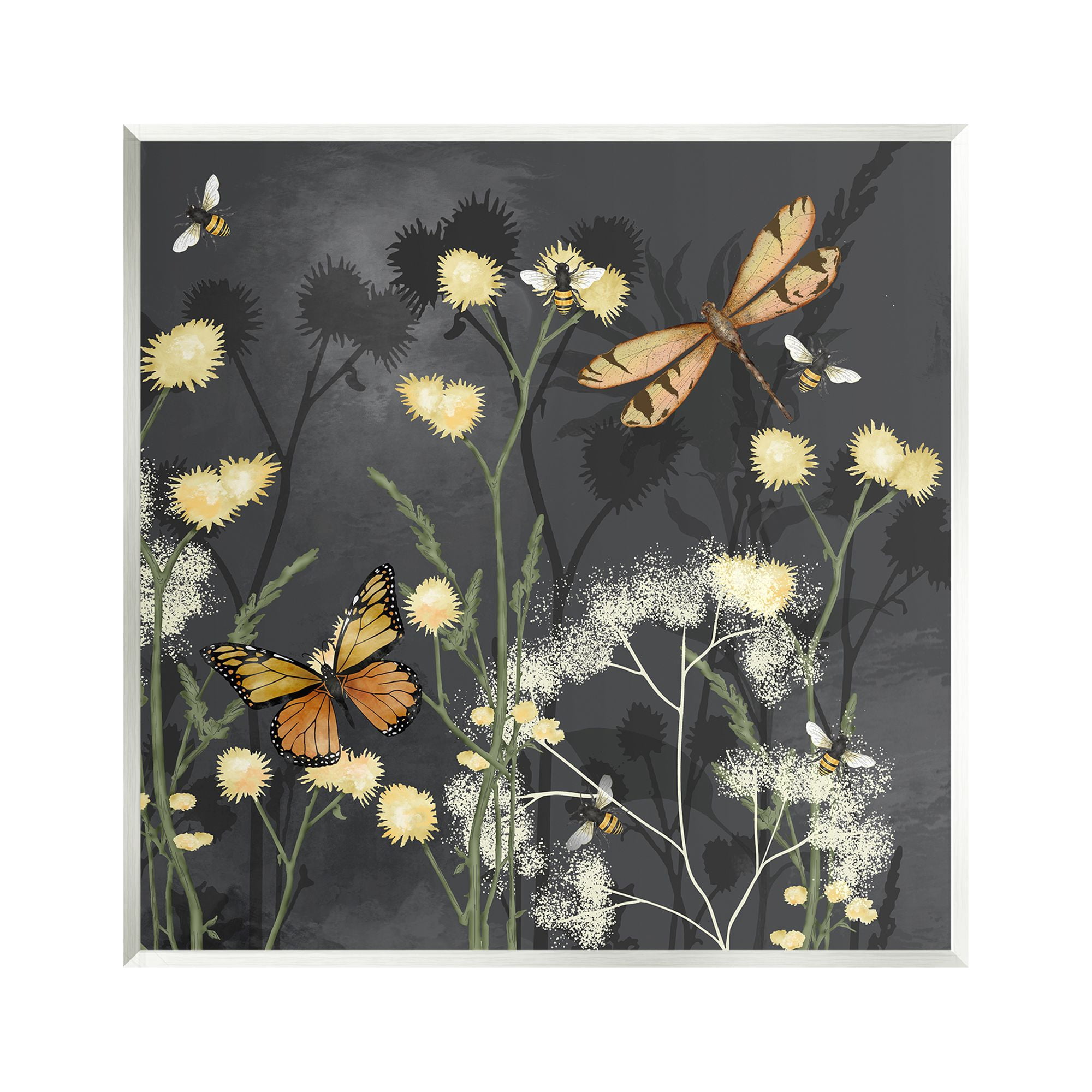 Stupell Industries Herbs & Insects on Grey Botanical & Floral Painting Unframed Art Print Wall Art, 12 x 12