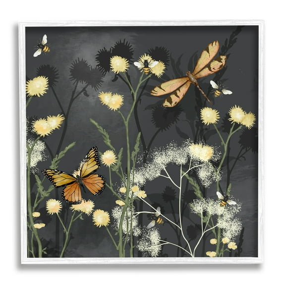 Stupell Industries Herbs & Insects on Grey Botanical & Floral Painting White Framed Art Print Wall Art, 17 x 17