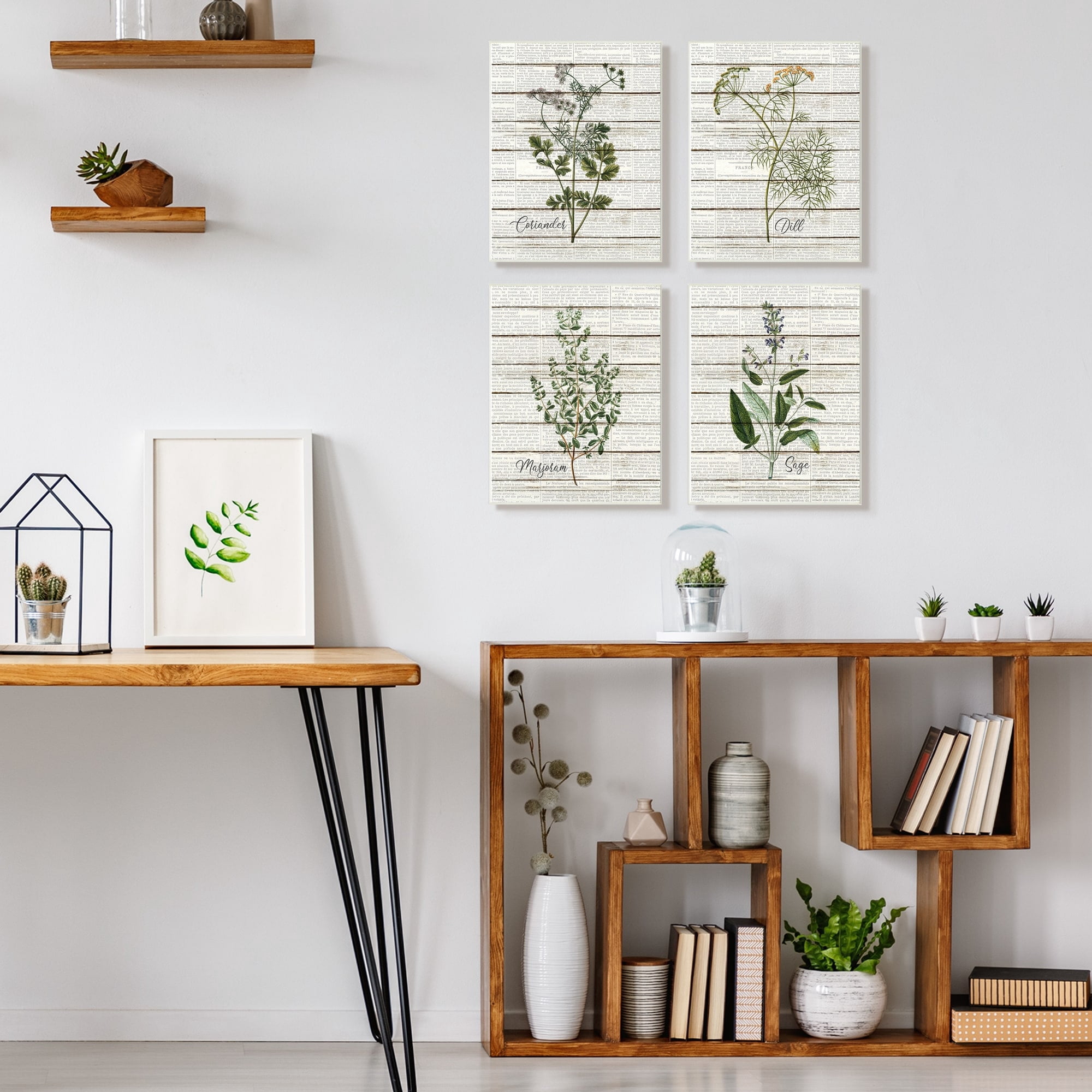 Stupell Industries Herbs Kitchen Dining Room Wood Textured Word Design 4pc Wall Plaque Art Set by Kimberly Allen