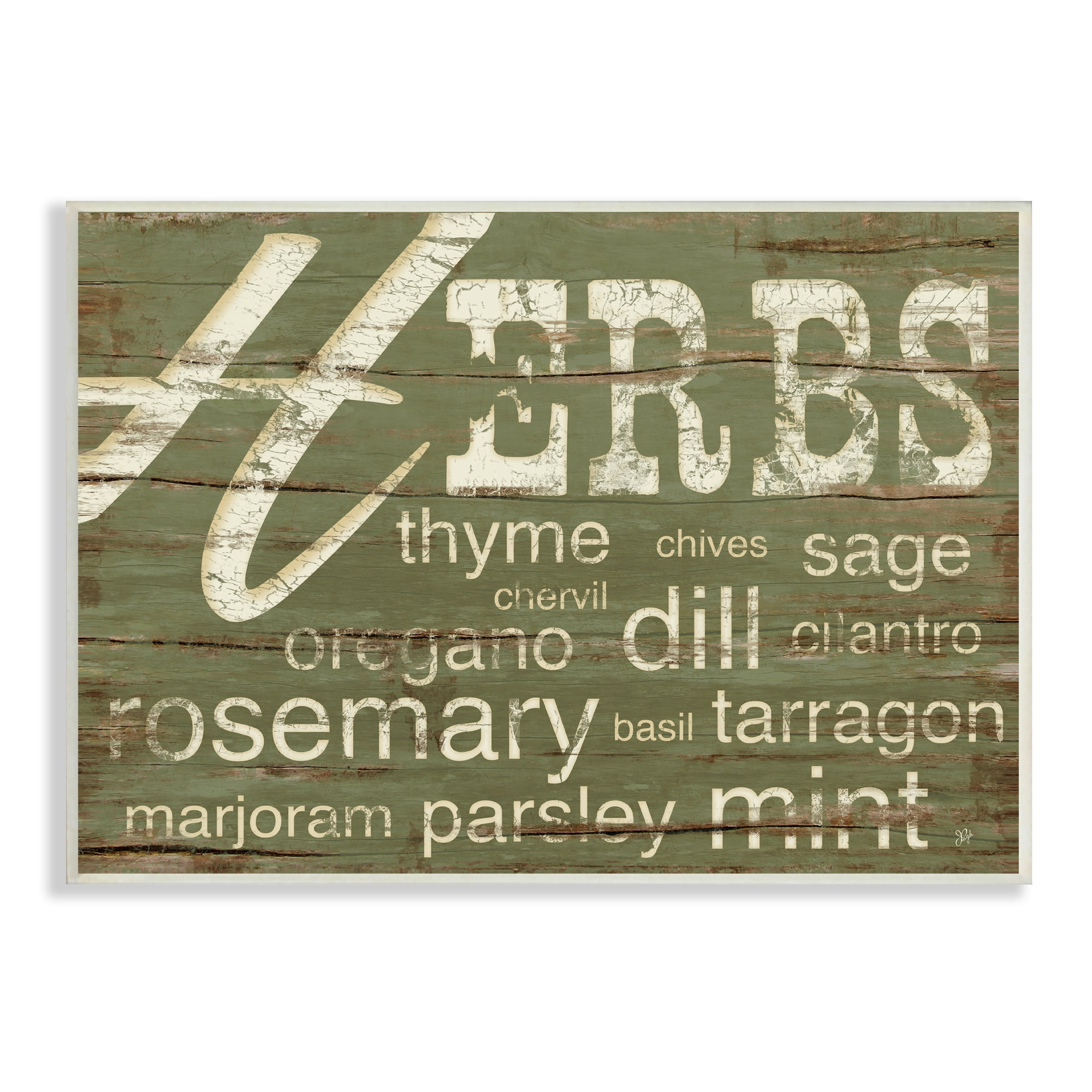 Green Rustic Herbs Canvas Wall Art Plaque