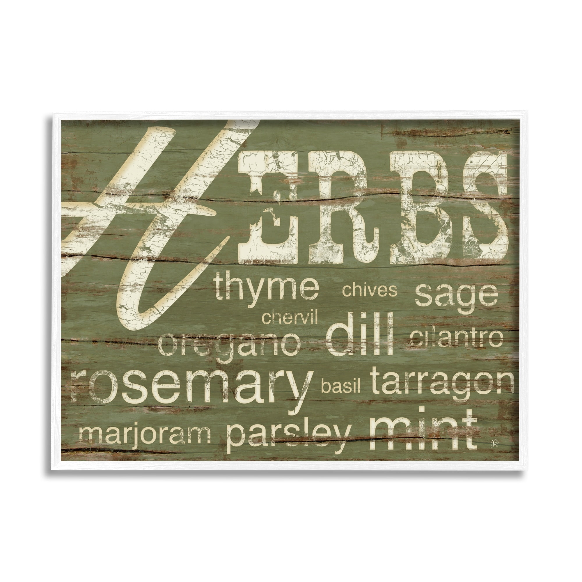 Stupell Industries Herbs and Words Green Kitchen Graphic Art White Framed Art Print Wall Art, 11x14, by Jennifer Pugh