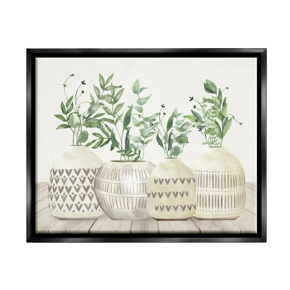 Stupell Industries Herbs in Pottery Still Life Botanical & Floral Painting Black Floater Framed Canvas Art Print Wall Art, 21 x 17